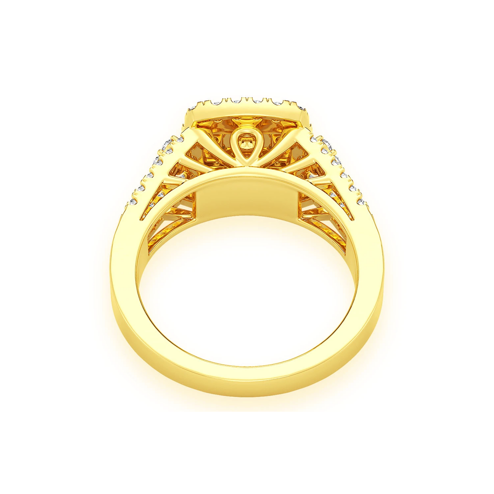 Princess Cut Double Halo Ring in 14K yellow gold, alternate view