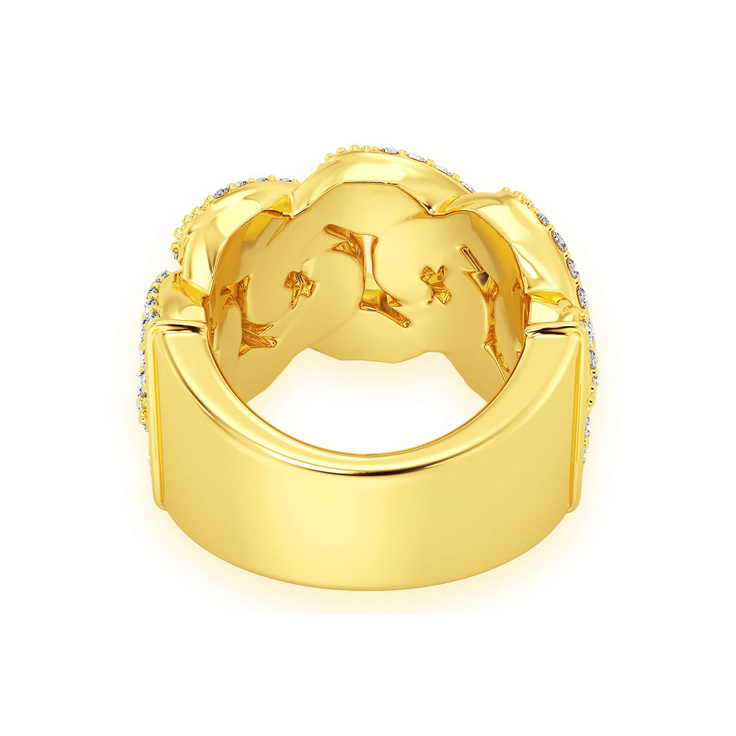 Iced Out Cuban Ring in 14K yellow gold, 13mm | 2.50ctw, detail view