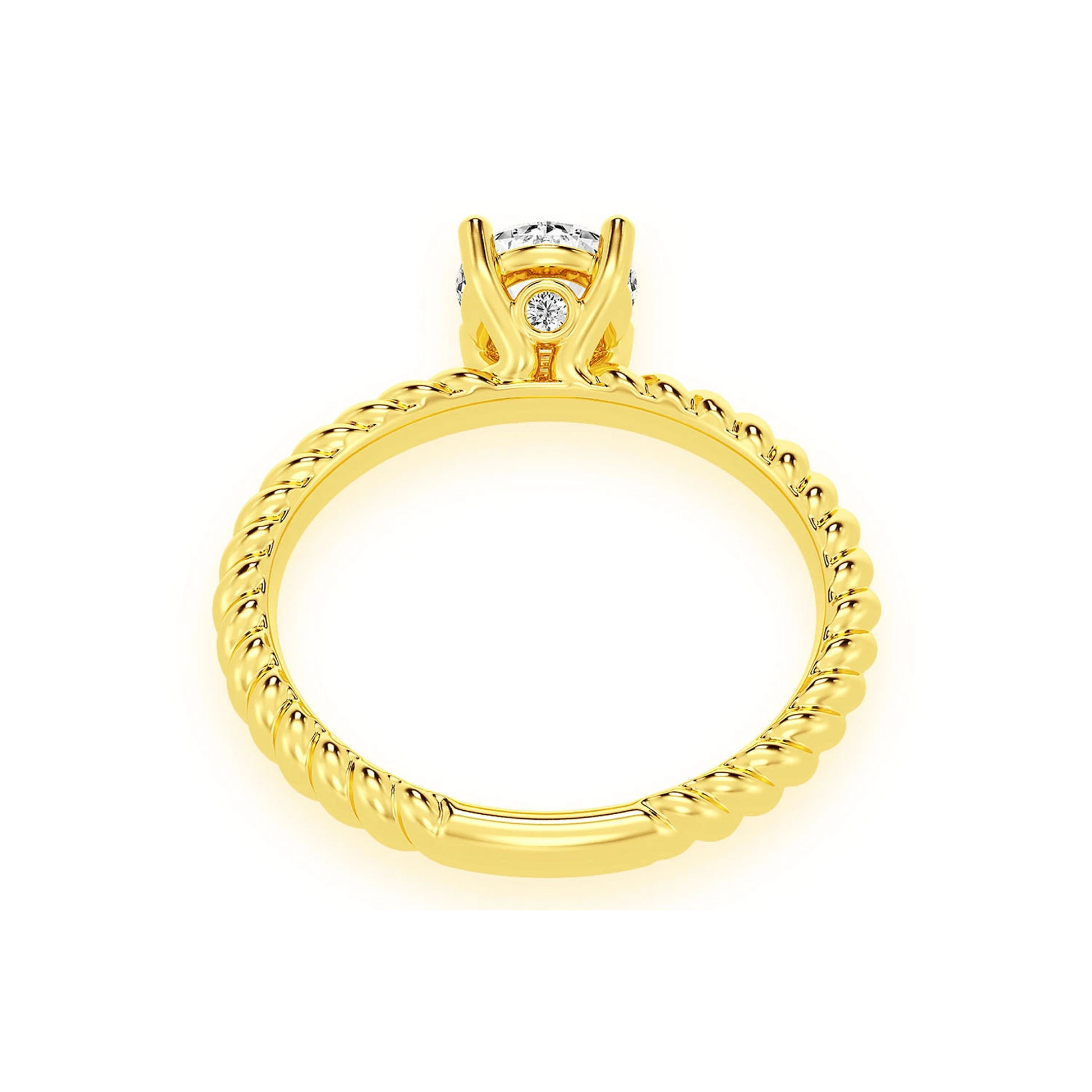 Classic Twist Band Solitaire Diamond Ring in 14K yellow gold, alternate view