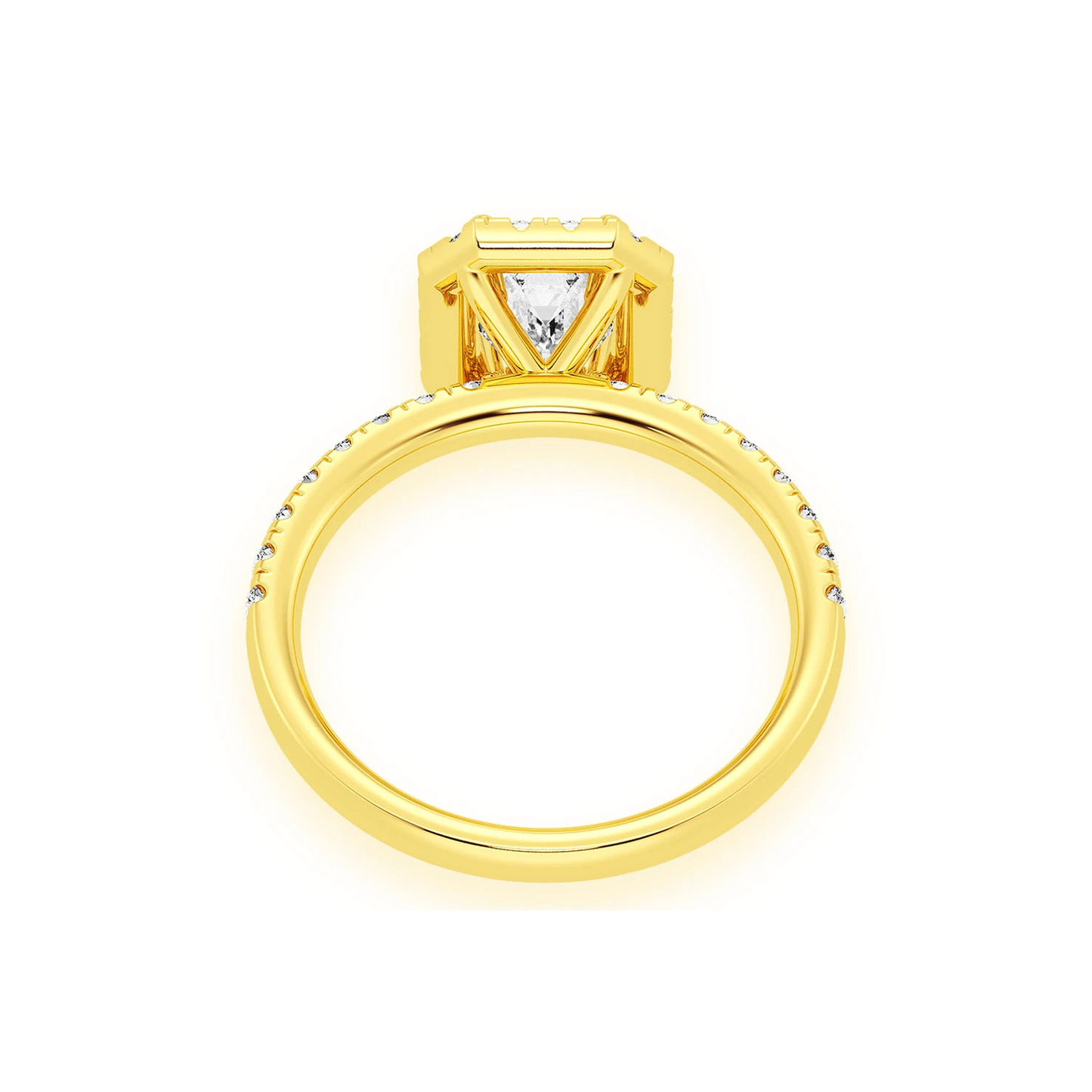 0.75ct Emerald Cut Halo Diamond Engagement Ring in 14K yellow gold, alternate view