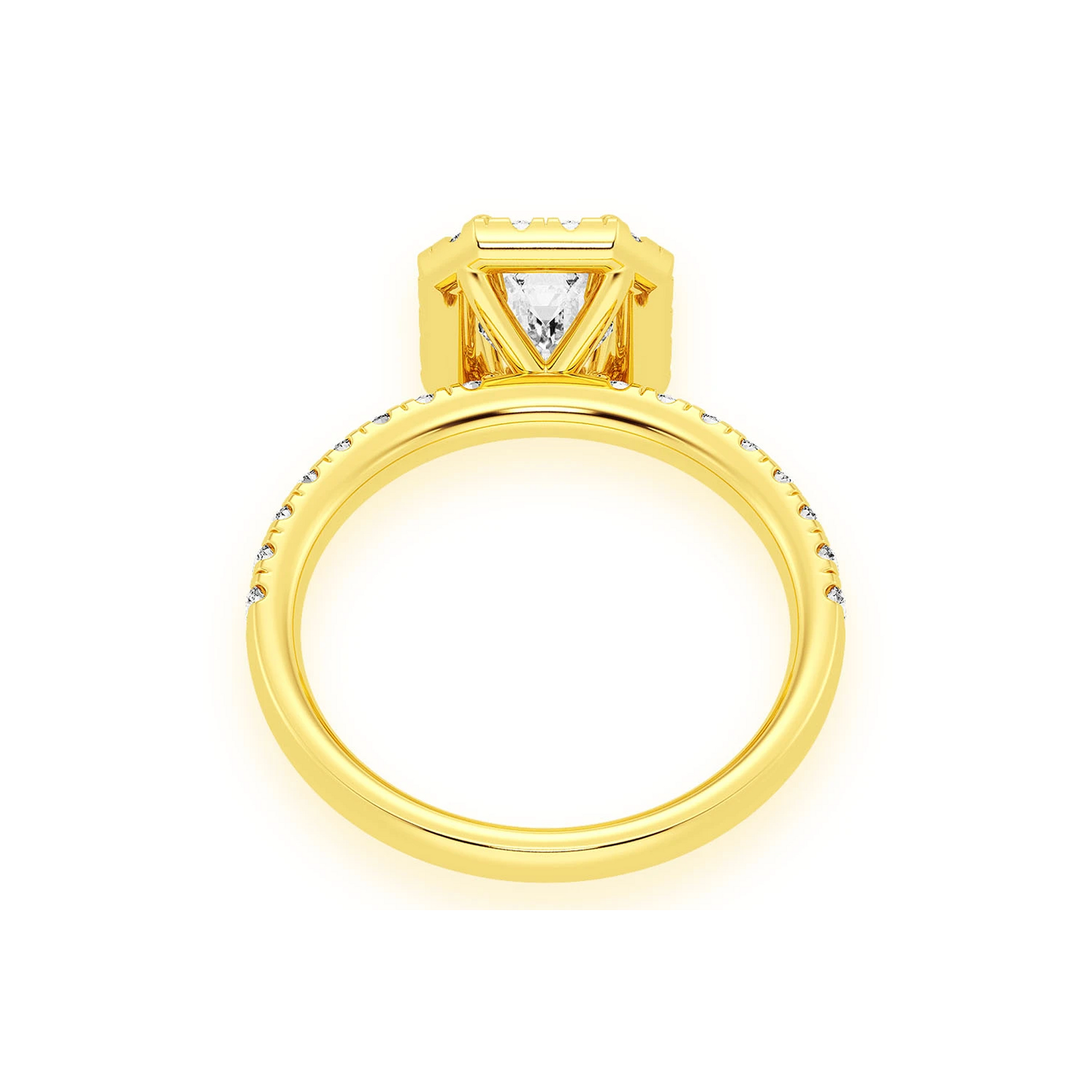 0.75ct Emerald Cut Halo Diamond Engagement Ring in 14K yellow gold, alternate view