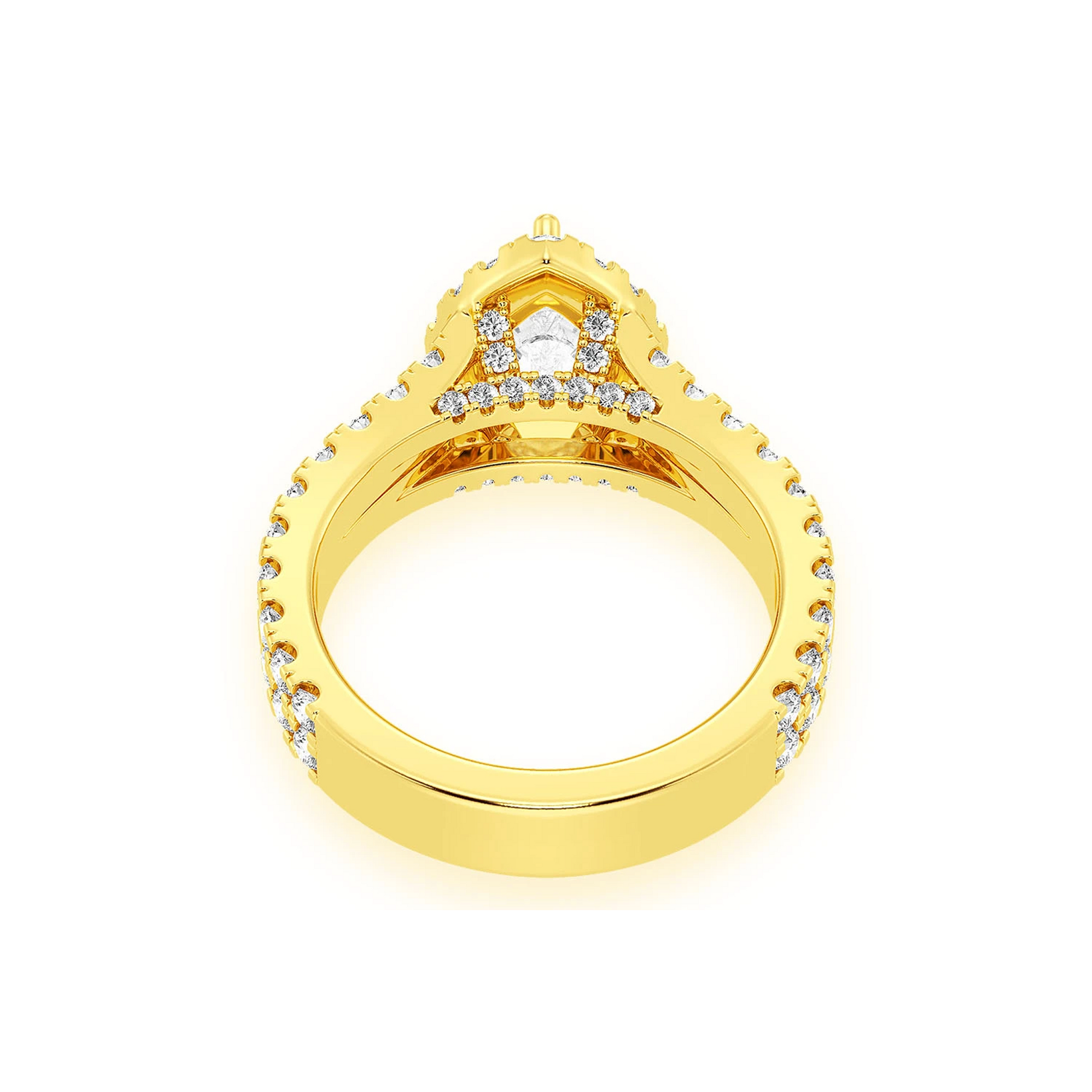 Pear Solitaire Two Row Split Scallop Ring in 14K yellow gold, alternate view
