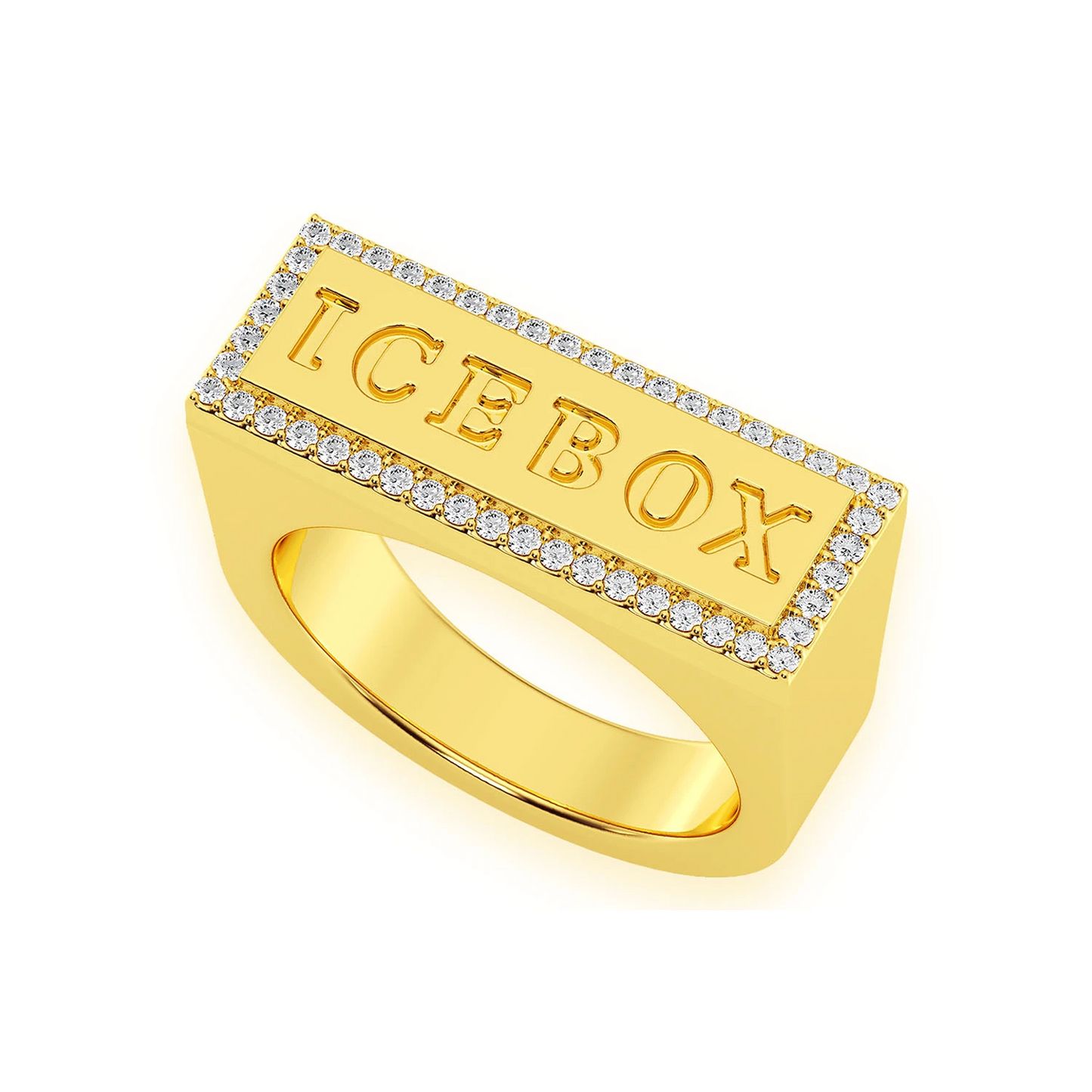 Icebox Logo Diamond Ring in 14K yellow gold, detail view