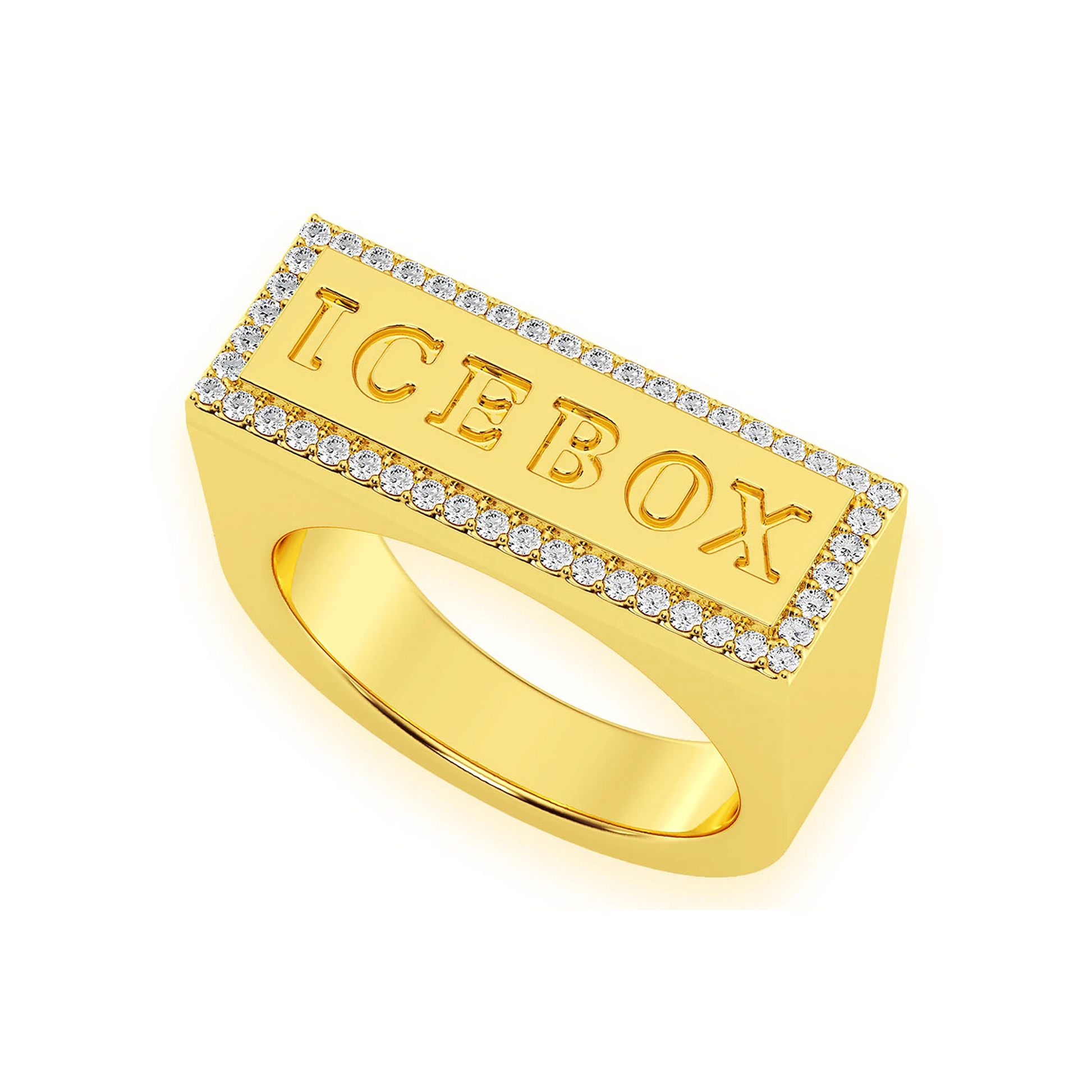 Icebox Logo Diamond Ring in 14K yellow gold, detail view