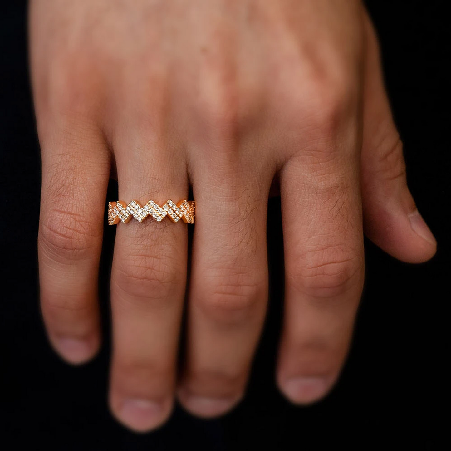 Zig Zag Diamond Ring in 14K yellow gold, alternate view