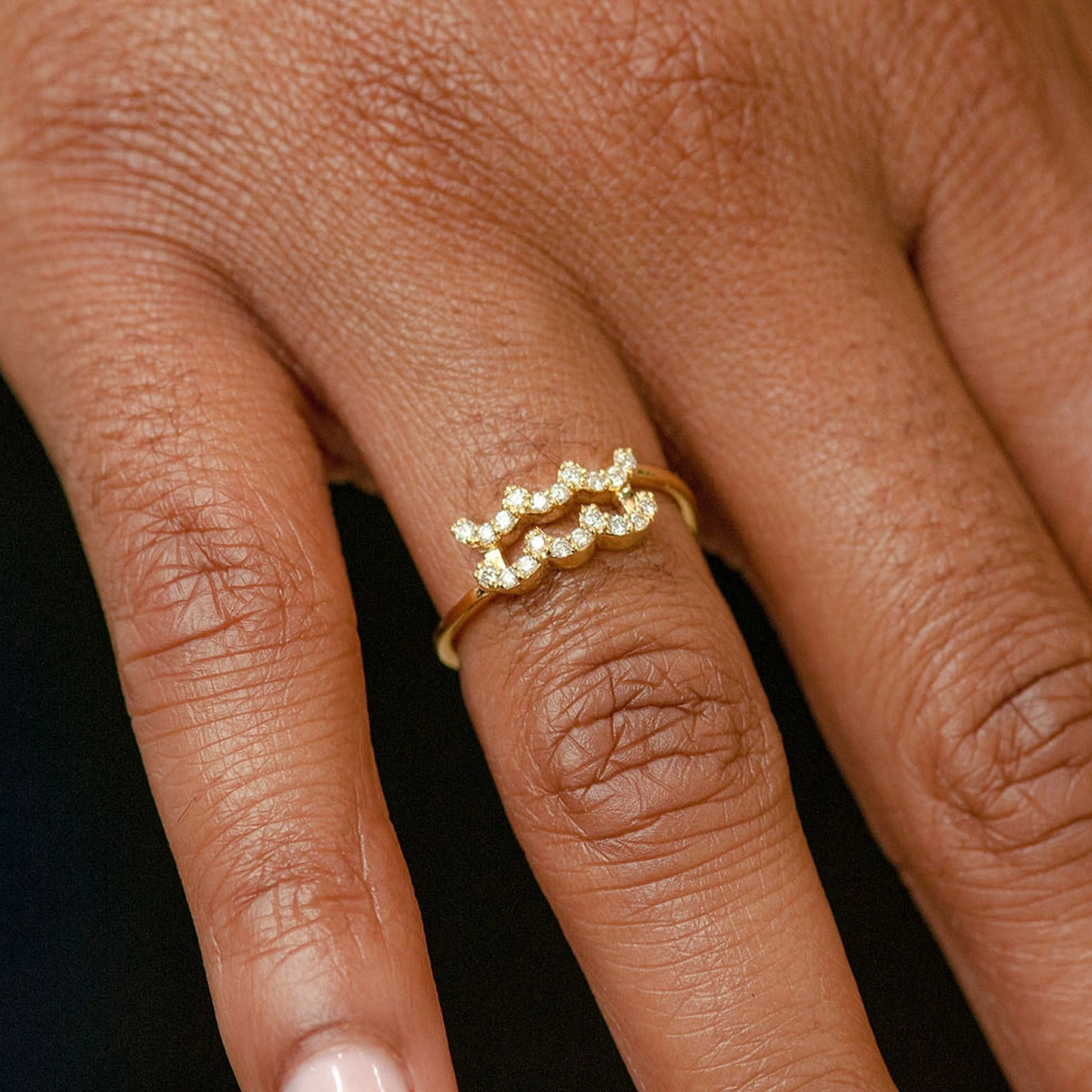 Zodiac Diamond Ring in 14K yellow gold, Aquarius design, alternate view