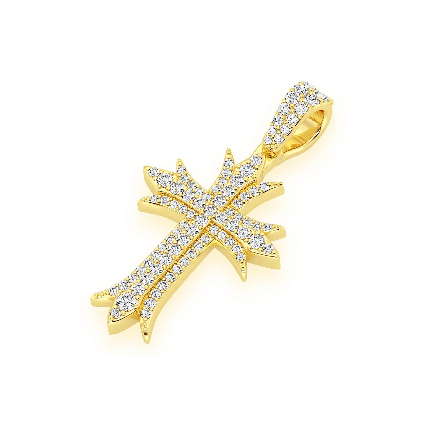 Triple Point Cross Pendant in 14K yellow gold, Statement | 0.65ctw, detail view