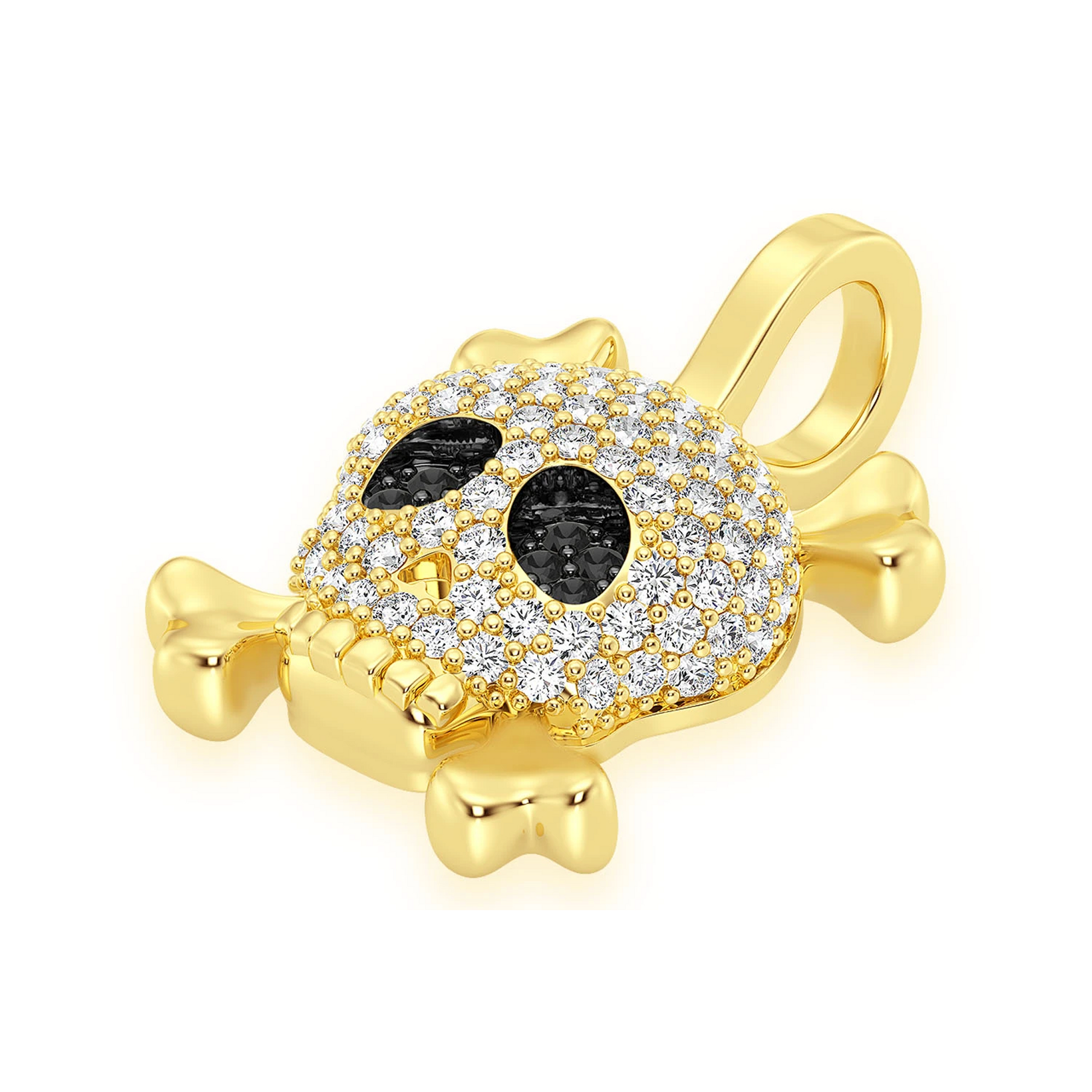 Skull & Crossbones Diamond Pendant in 14K yellow gold, detail view