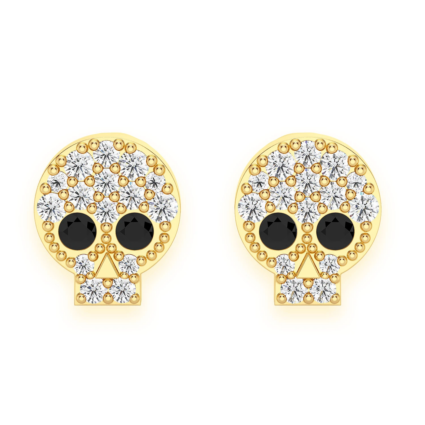 Skull Diamond Stud Earrings in 14K yellow gold, front view