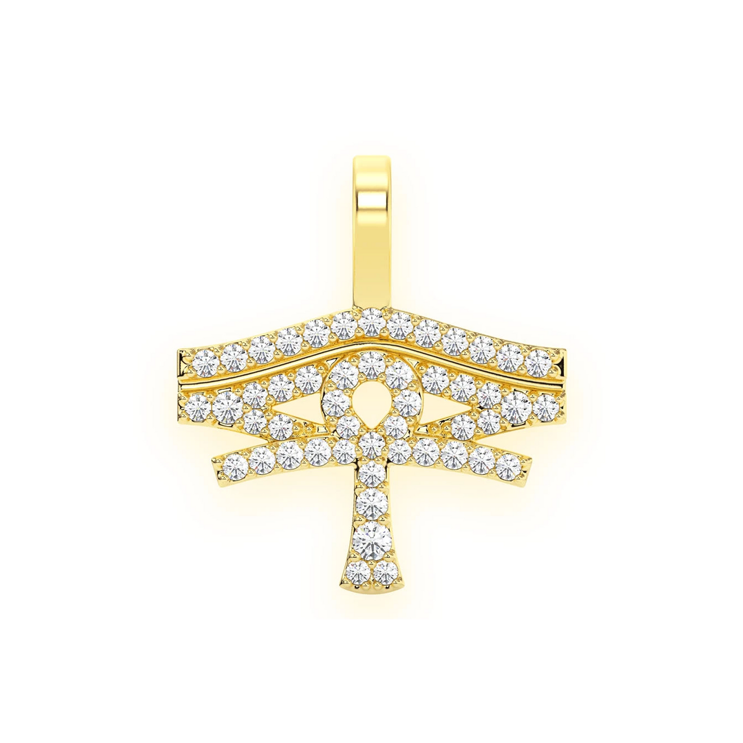 Eye of Ra Ankh Diamond Pendant in 14K yellow gold, front view