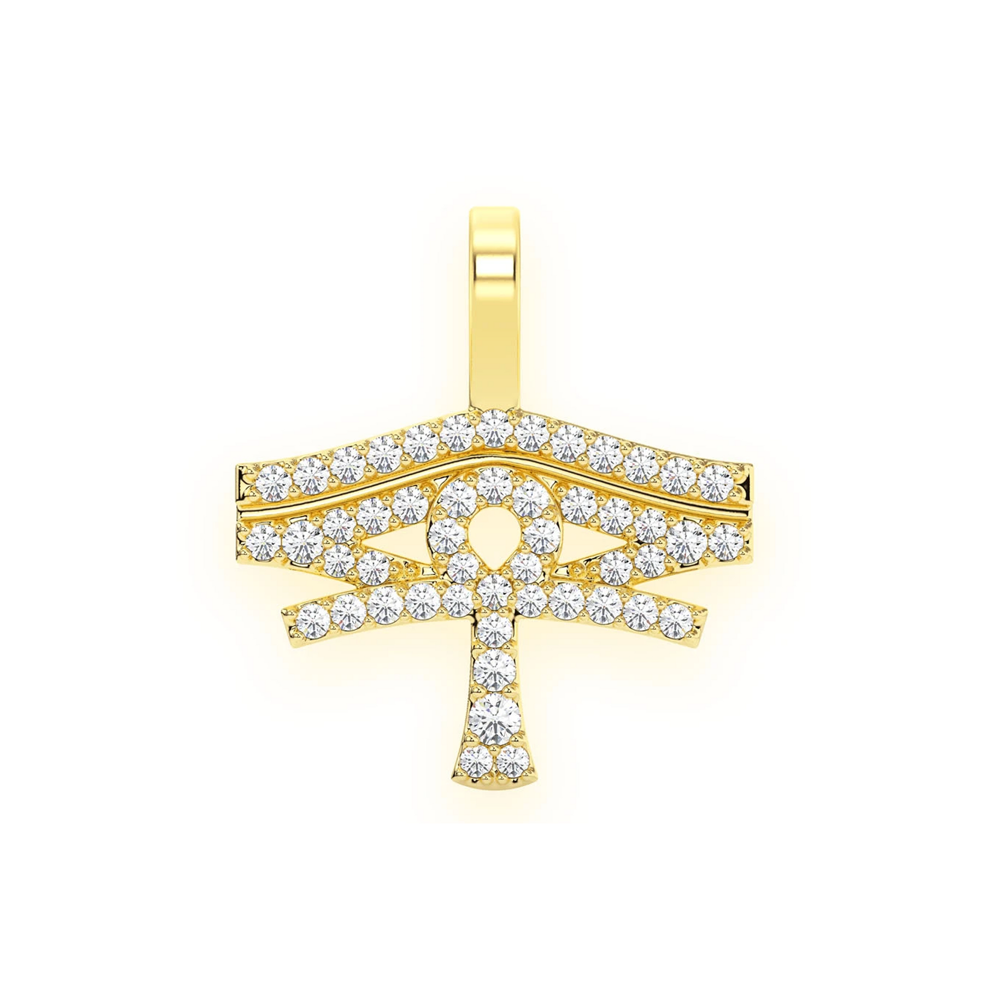 Eye of Ra Ankh Diamond Pendant in 14K yellow gold, front view