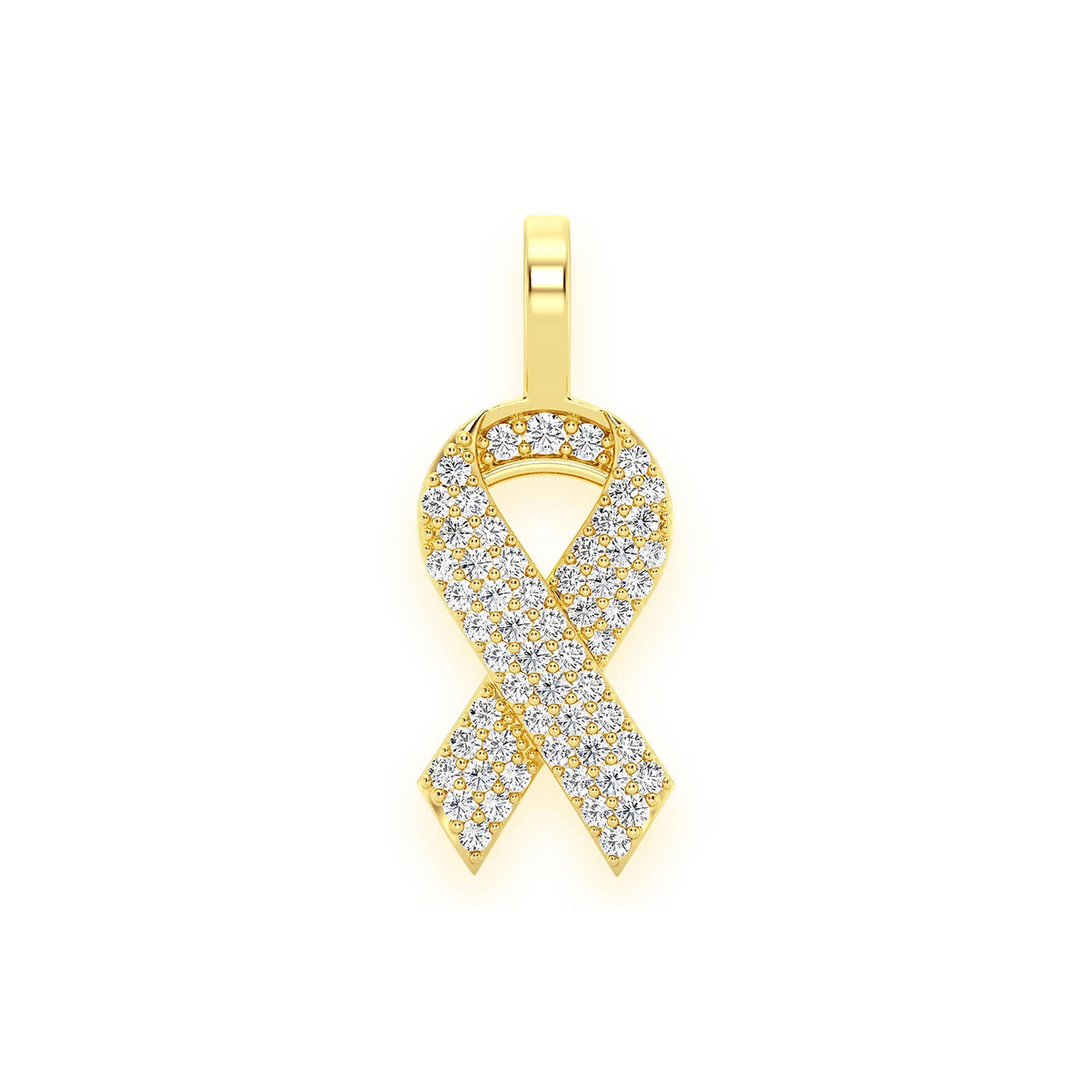 Awareness Ribbon Diamond Pendant in 14K yellow gold, front view