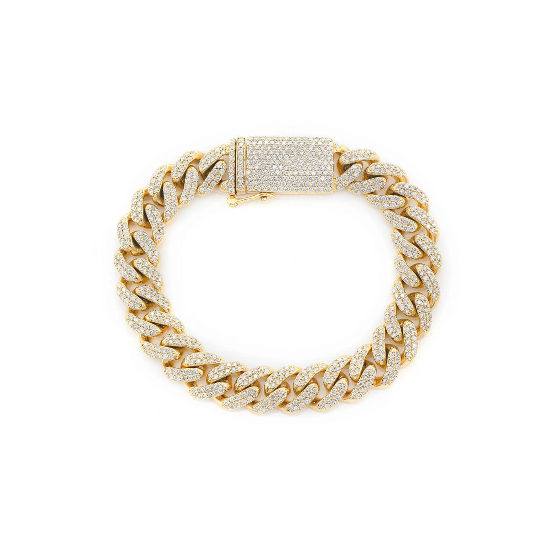 Miami Cuban Diamond Bracelet in 14K yellow gold, 10mm /5.00ctw width, front view