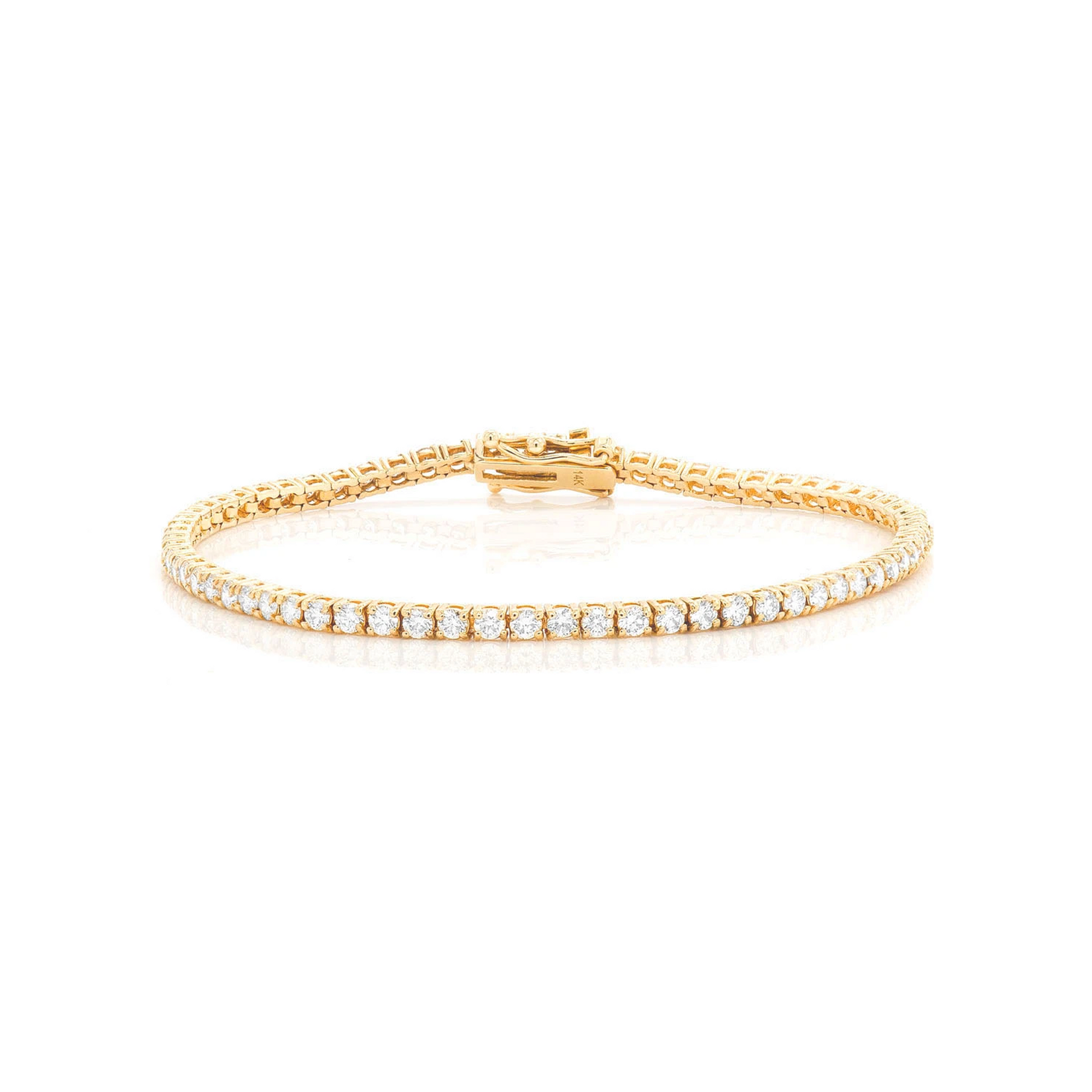 Prong Diamond Tennis Bracelet in 14K yellow gold, 5pt / 3.00ctw, front view