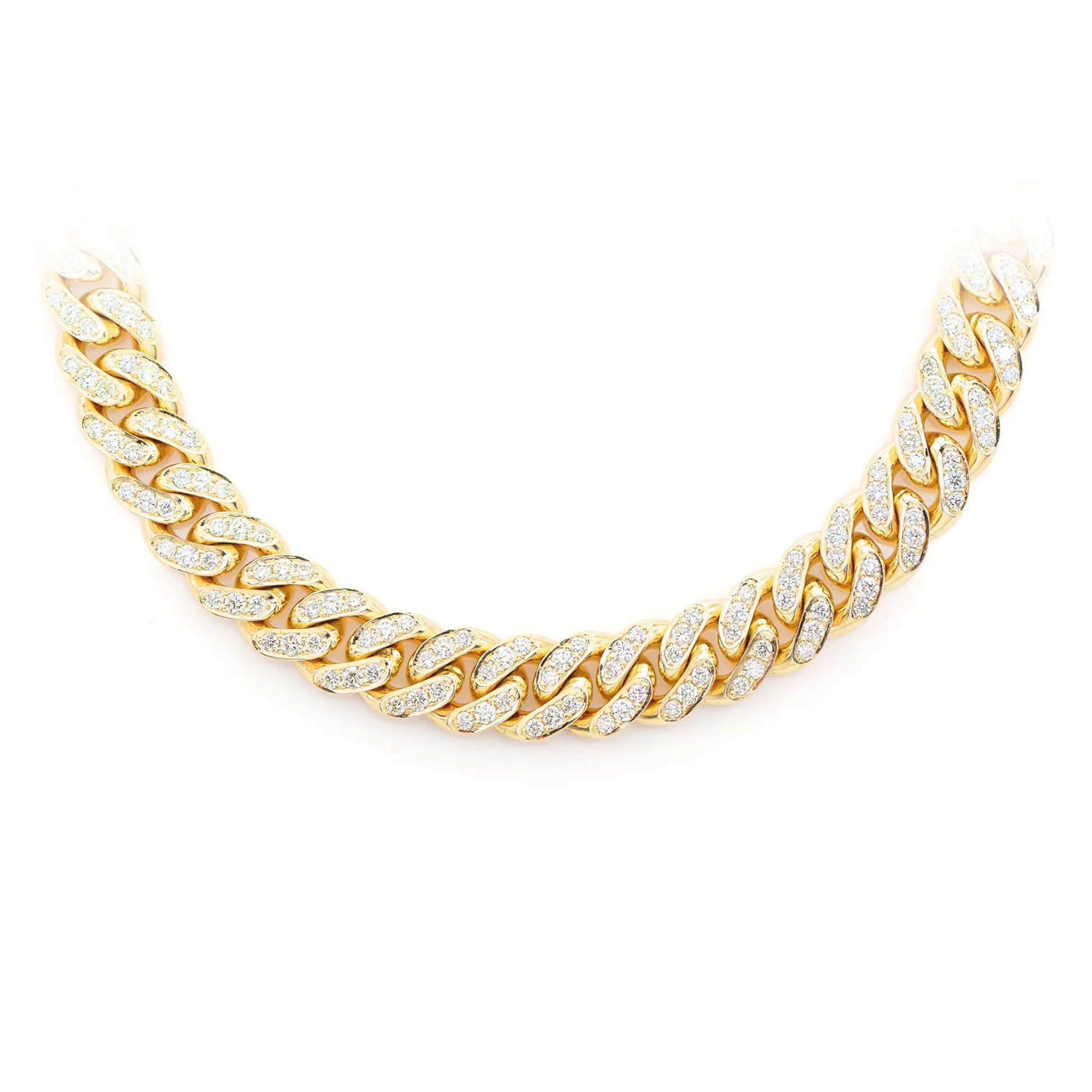 Iced Miami Cuban Necklace in 14K yellow gold, 8mm / 9.00ctw width, front view