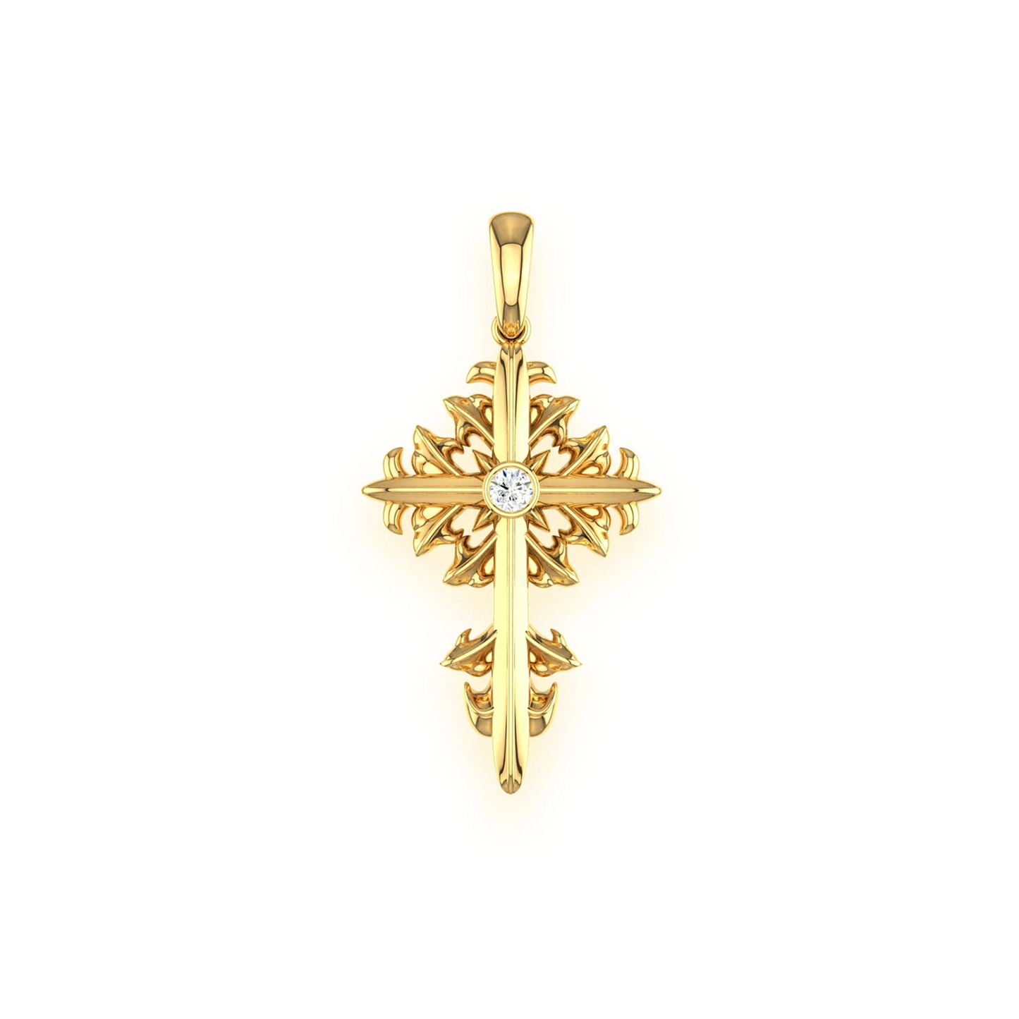 Filigree Diamond Cross Pendant in 14K yellow gold, Entry | 0.02ctw, front view