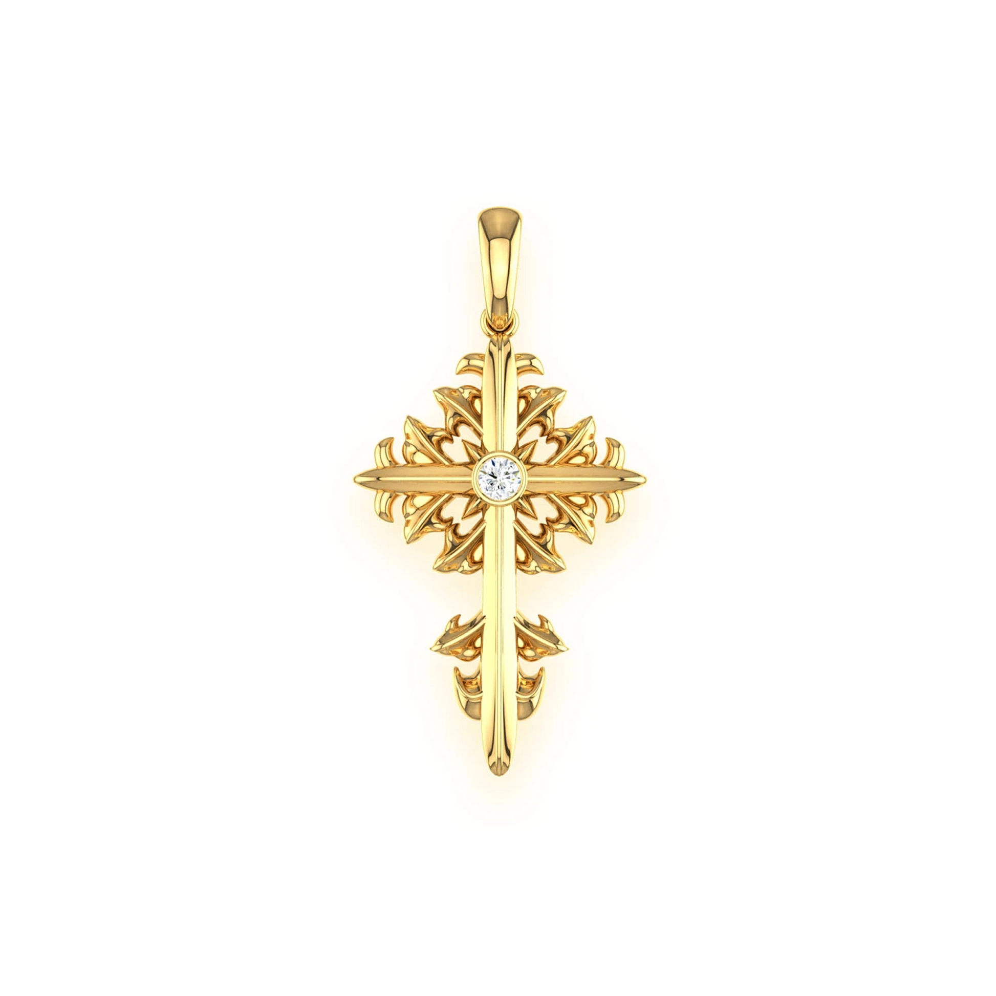 Filigree Diamond Cross Pendant in 14K yellow gold, Entry | 0.02ctw, front view