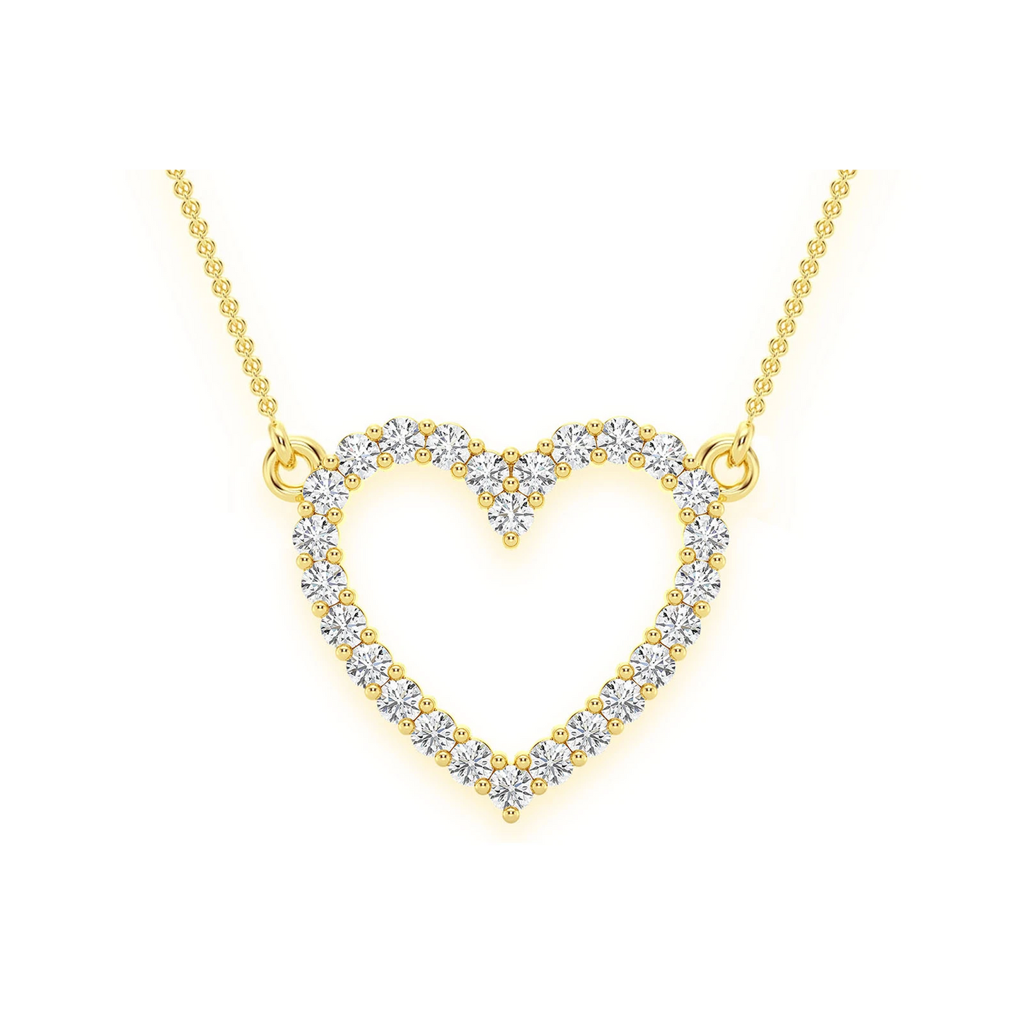 Open Heart Diamond Necklace in 14K yellow gold, front view