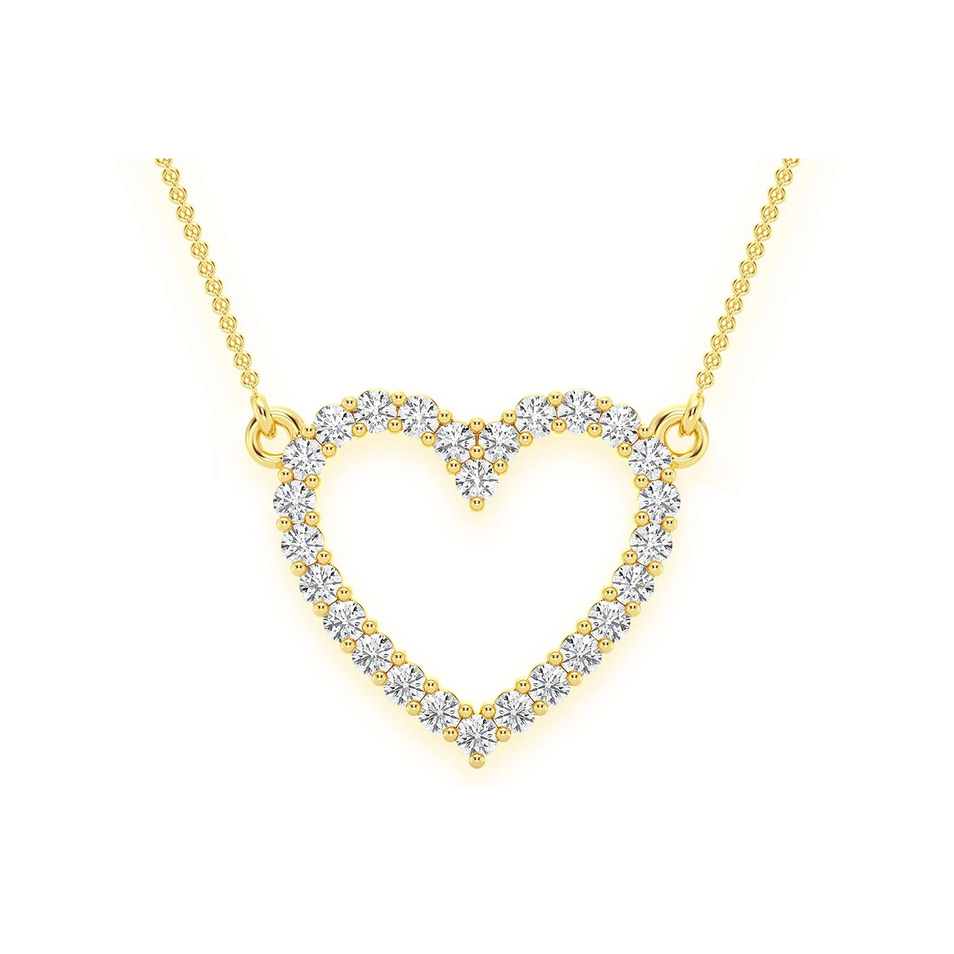 Open Heart Diamond Necklace in 14K yellow gold, front view
