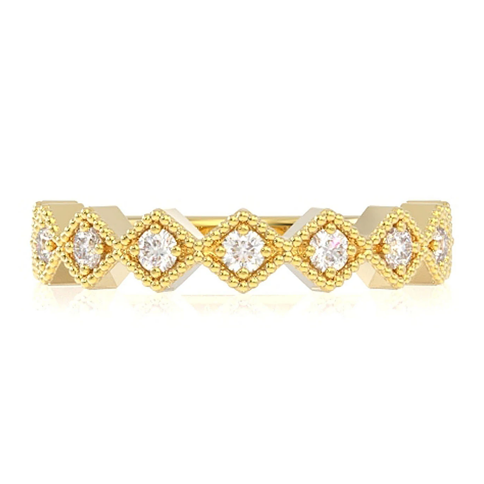 Slim Diamond Stackable Ring in 14K yellow gold, front view