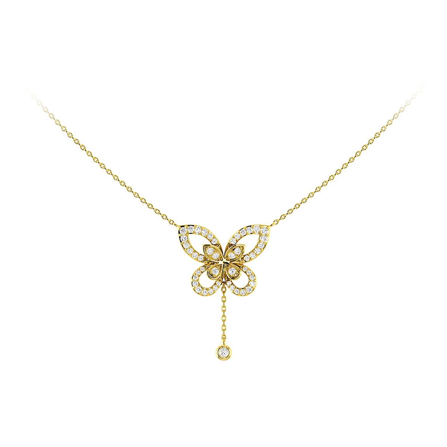 Butterfly Diamond Necklace in 14K yellow gold, front view