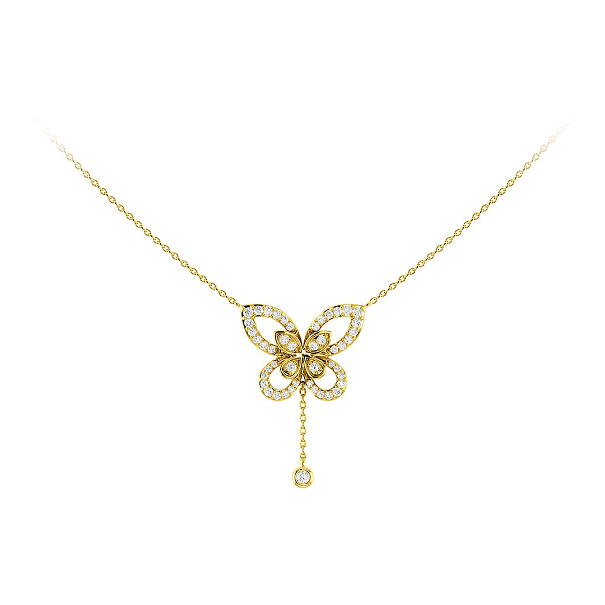 Butterfly Diamond Necklace in 14K yellow gold, front view