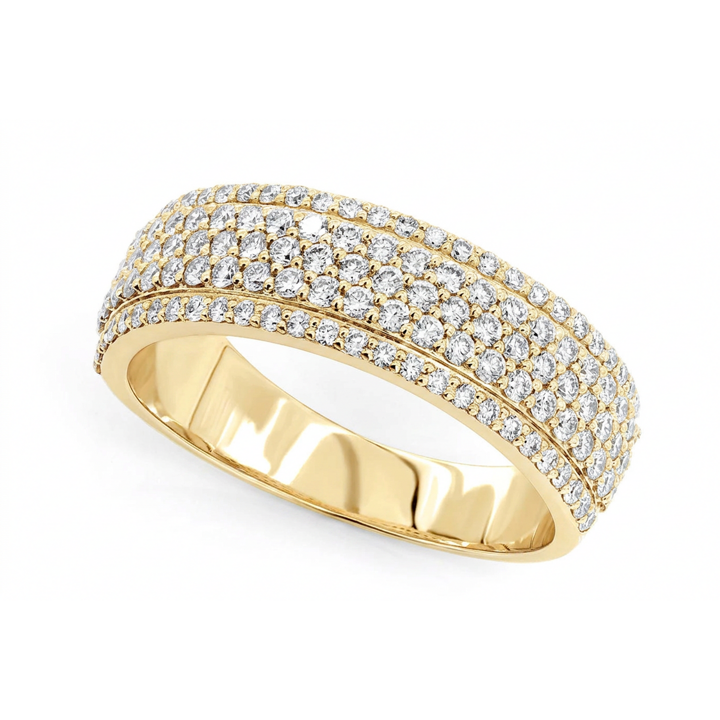 Multi Row Pavé Diamond Band in 14K yellow gold, angled view