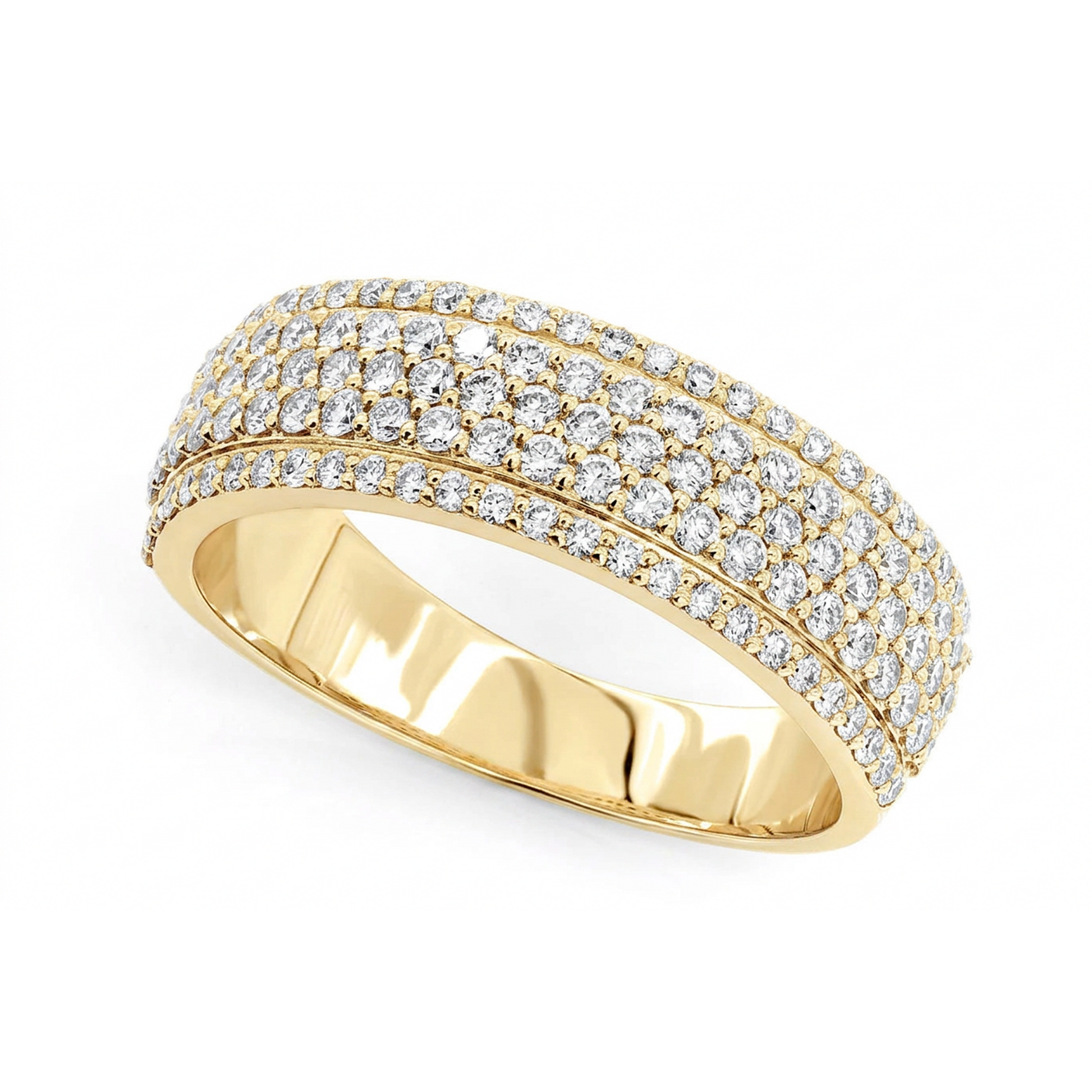 Multi Row Pavé Diamond Band in 14K yellow gold, angled view