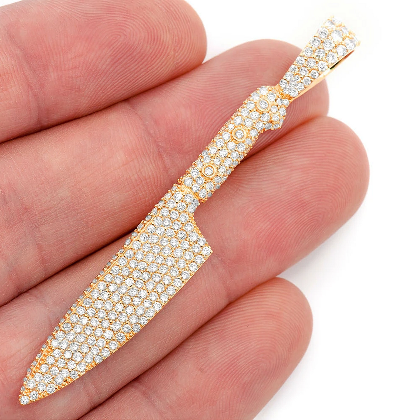 Chef Knife Diamond Pendant in 14K yellow gold, 2.30ctw, angled view