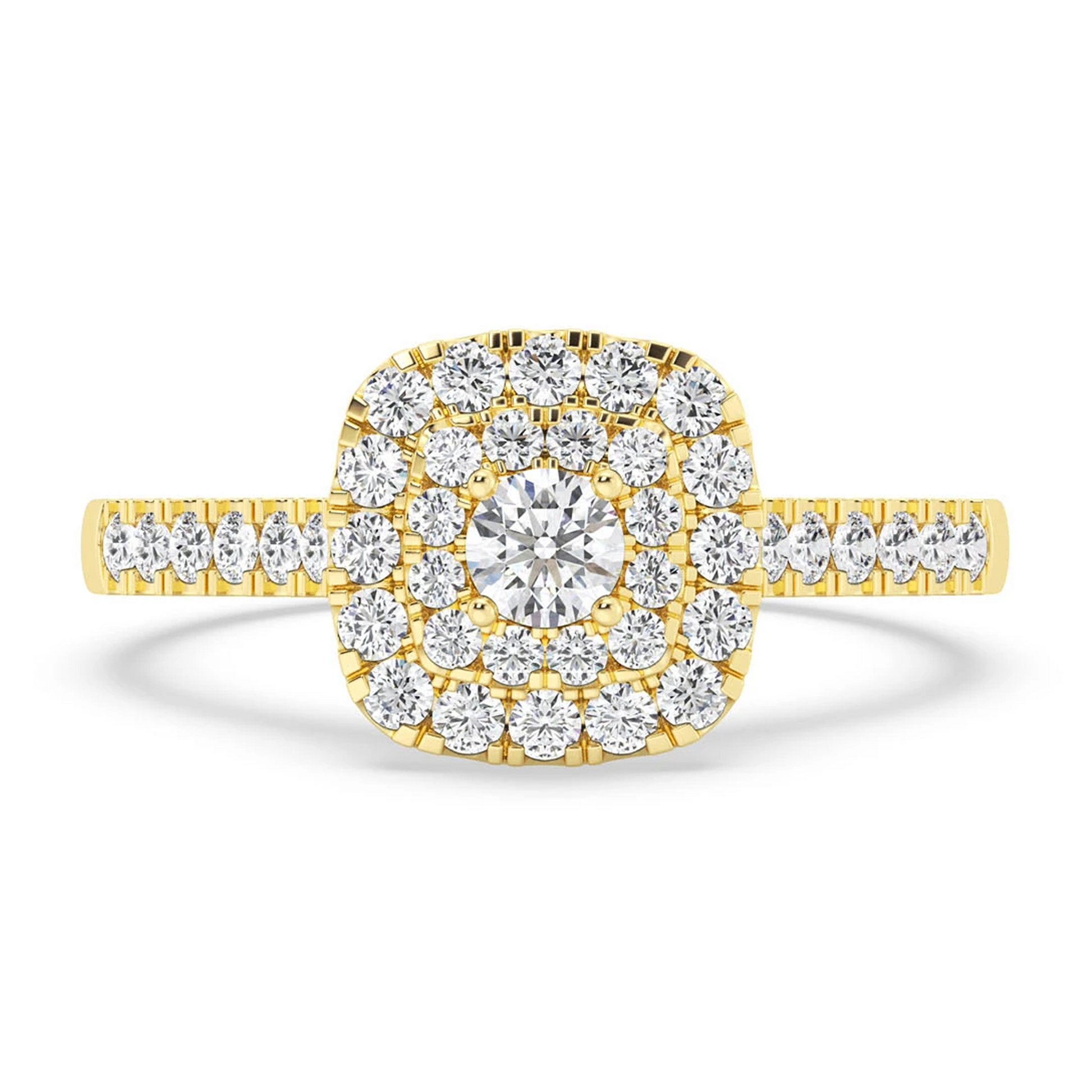 Three Layer Square Halo Engagement Ring in 14K yellow gold, front view