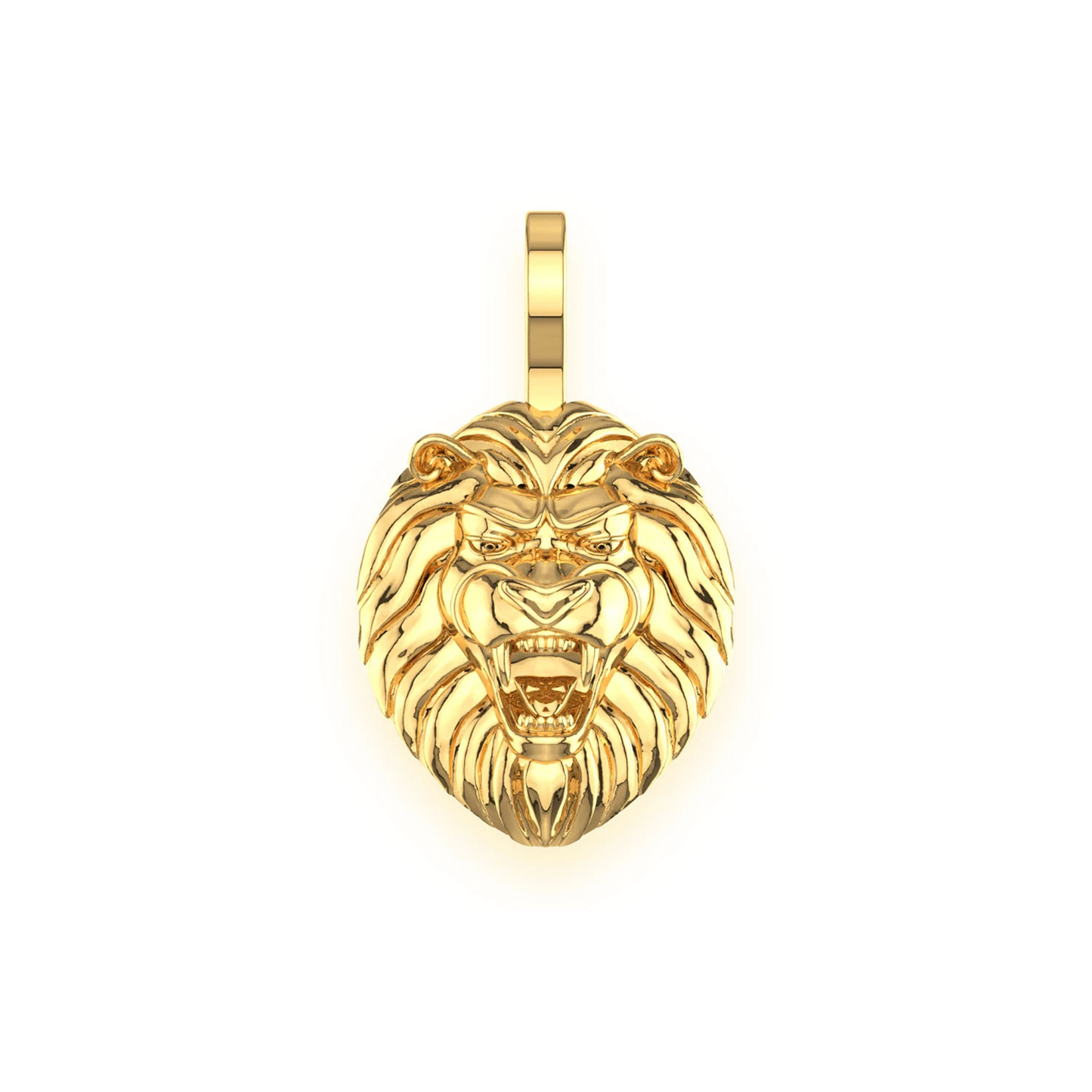 Lion Head Diamond Pendant in 14K yellow gold, Pure | Solid Gold, front view