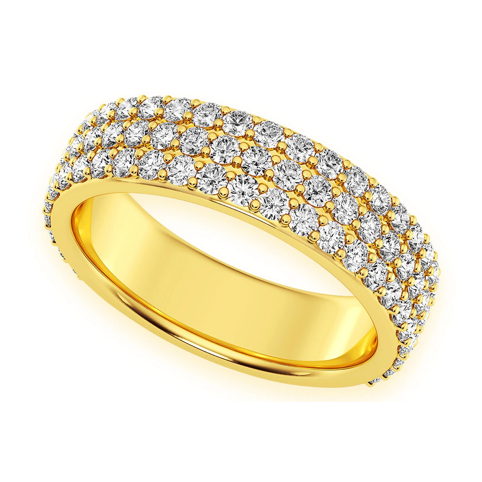 Three Row Band Ring in 14K yellow gold, angled view