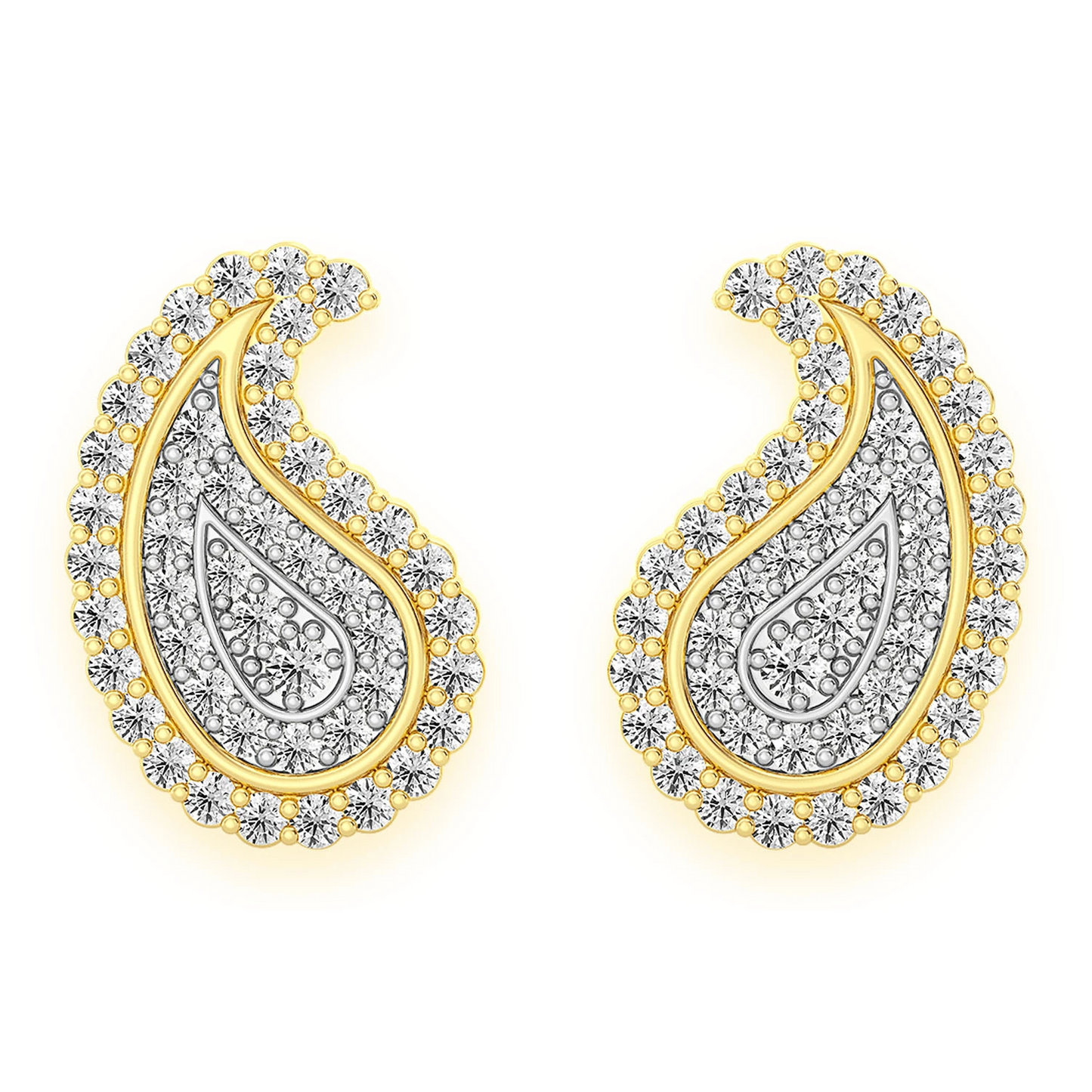 Paisley Diamond Stud Earrings in 14K yellow gold, front view