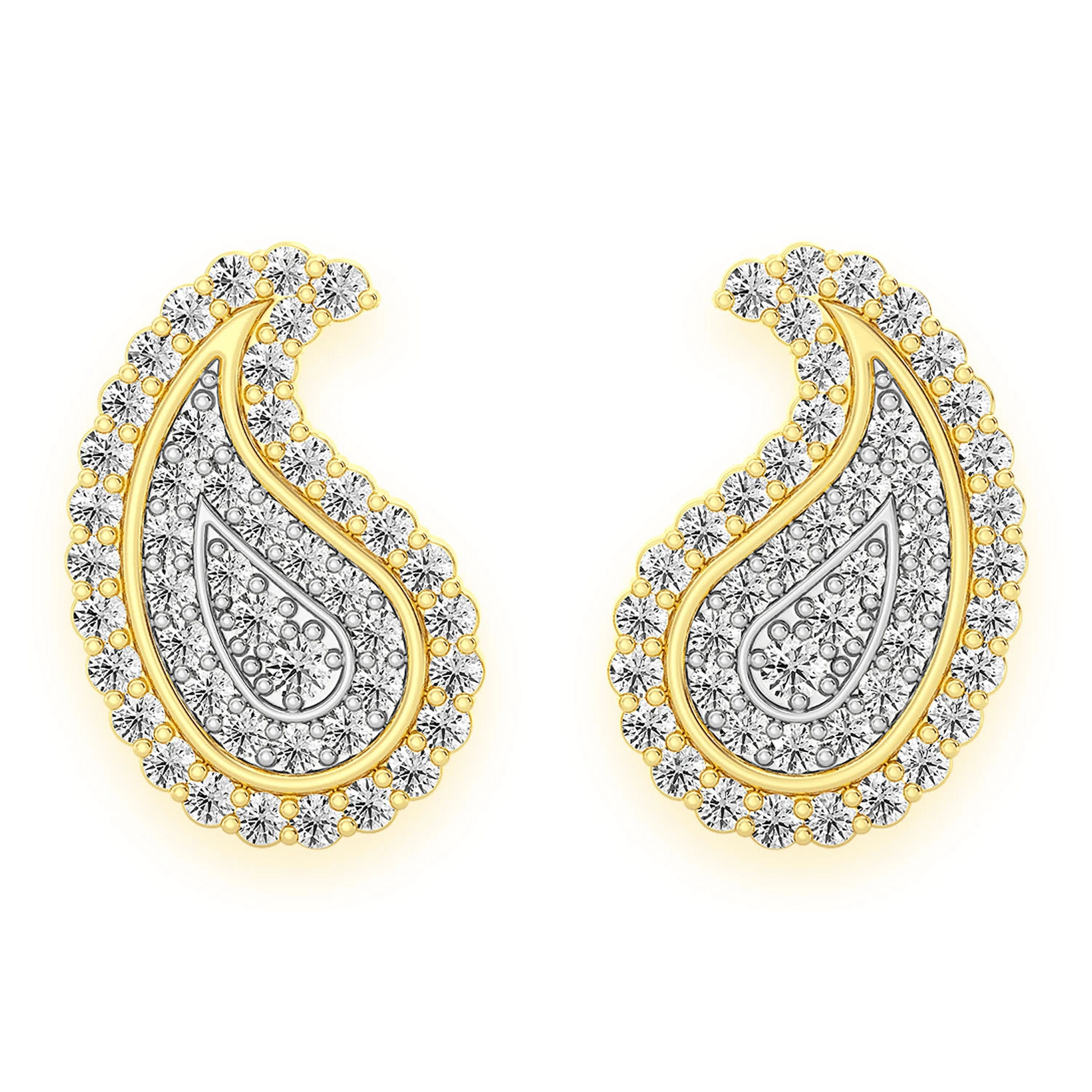 Paisley Diamond Stud Earrings in 14K yellow gold, front view
