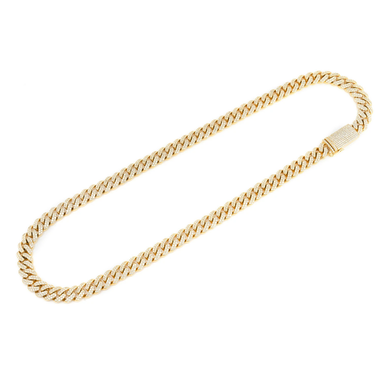 Iced Miami Cuban Necklace in 14K yellow gold, 10mm / 14.00ctw width, detail view