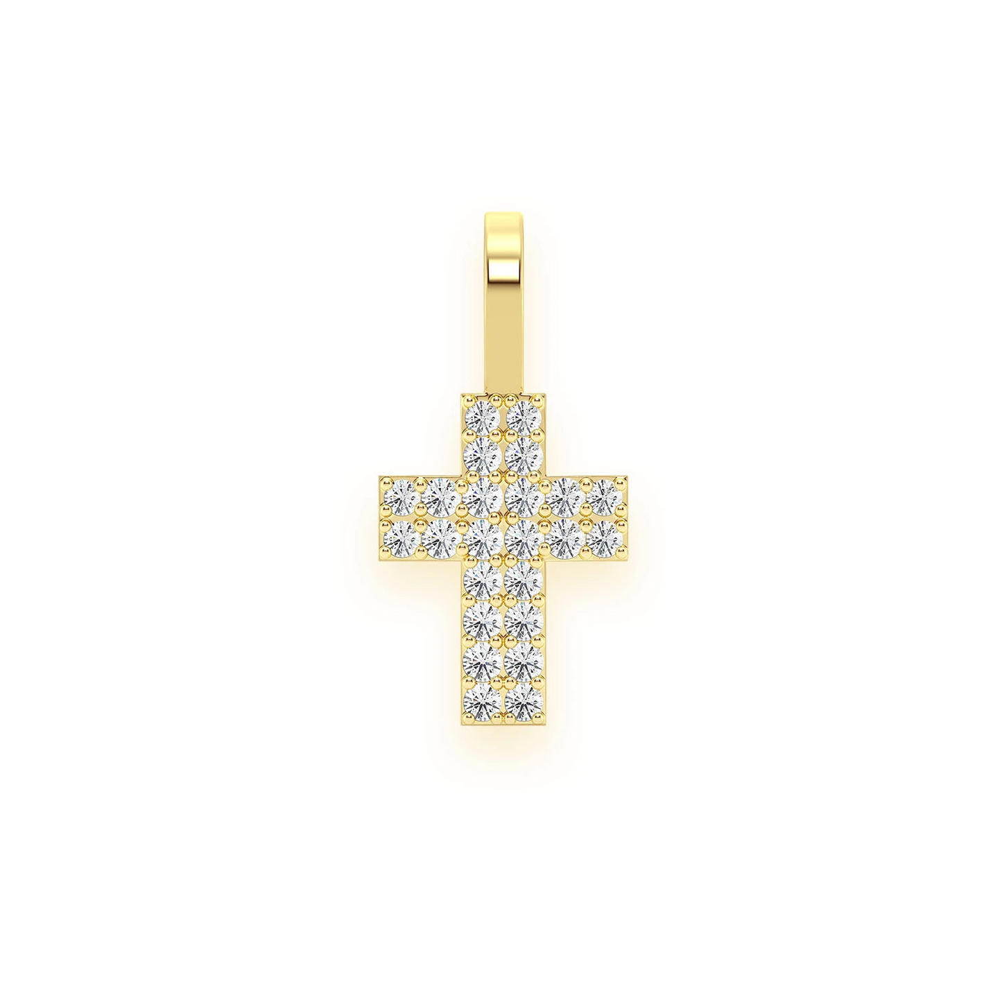 Two Row Diamond Cross Pendant in 14K yellow gold, Entry | 0.25ctw, front view