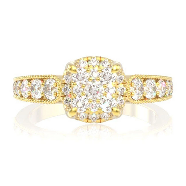 Antique Square Cluster Halo Diamond Ring