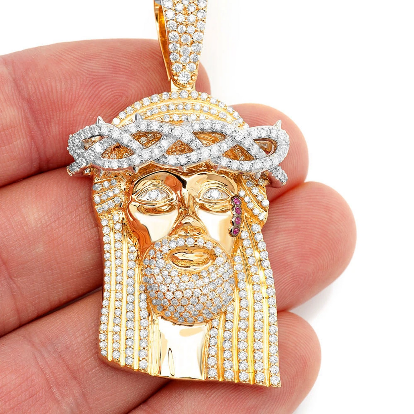 Icebox Pavé Jesus Piece in 14K yellow gold, 3.75ctw, angled view
