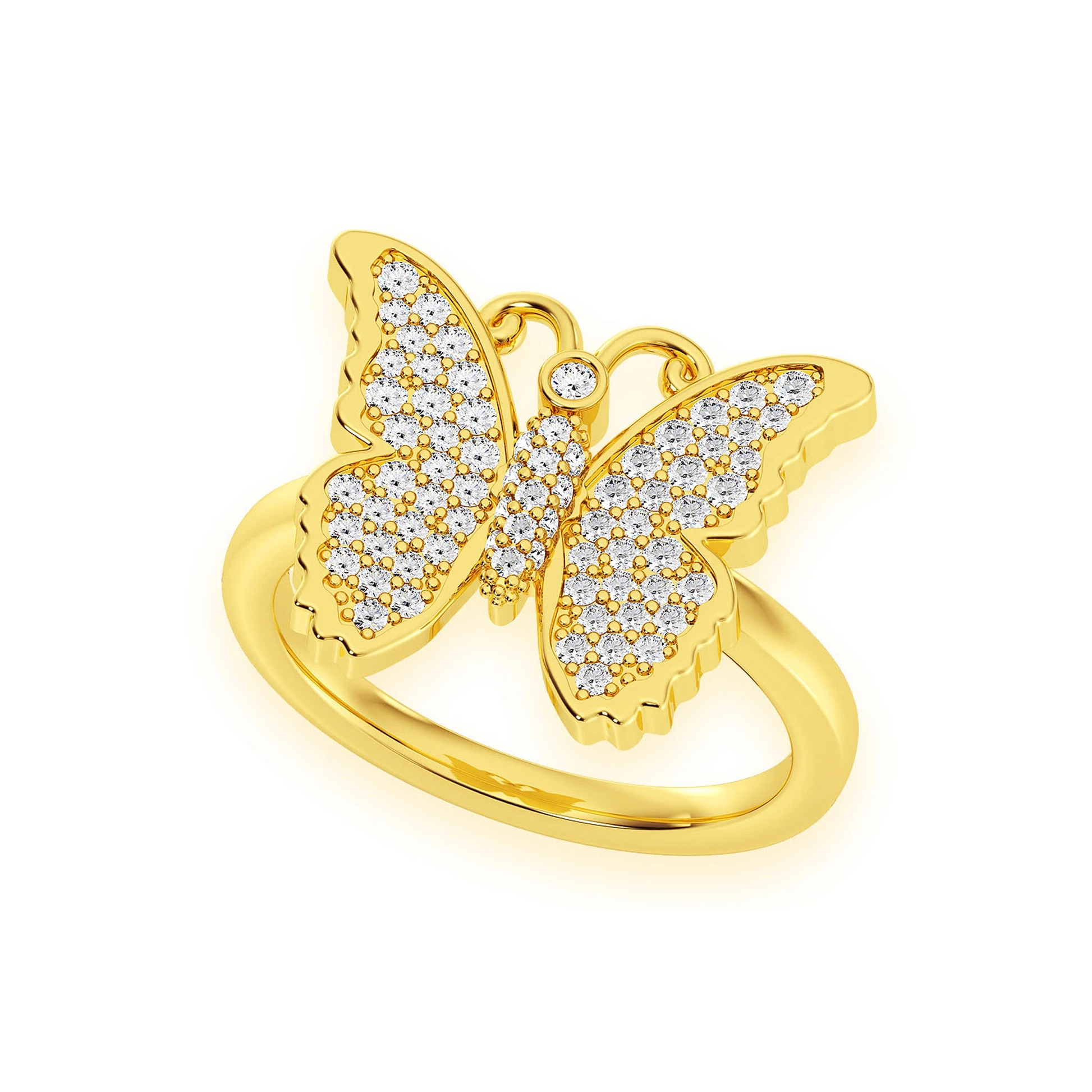 Butterfly Ring in 14K yellow gold, angled view