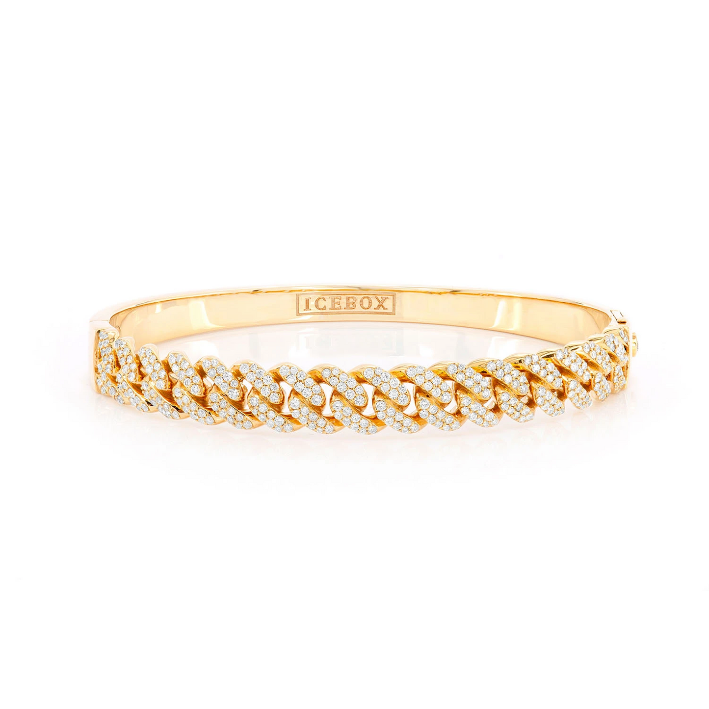 Large Cuban Diamond Bangle in 14K yellow gold, front view