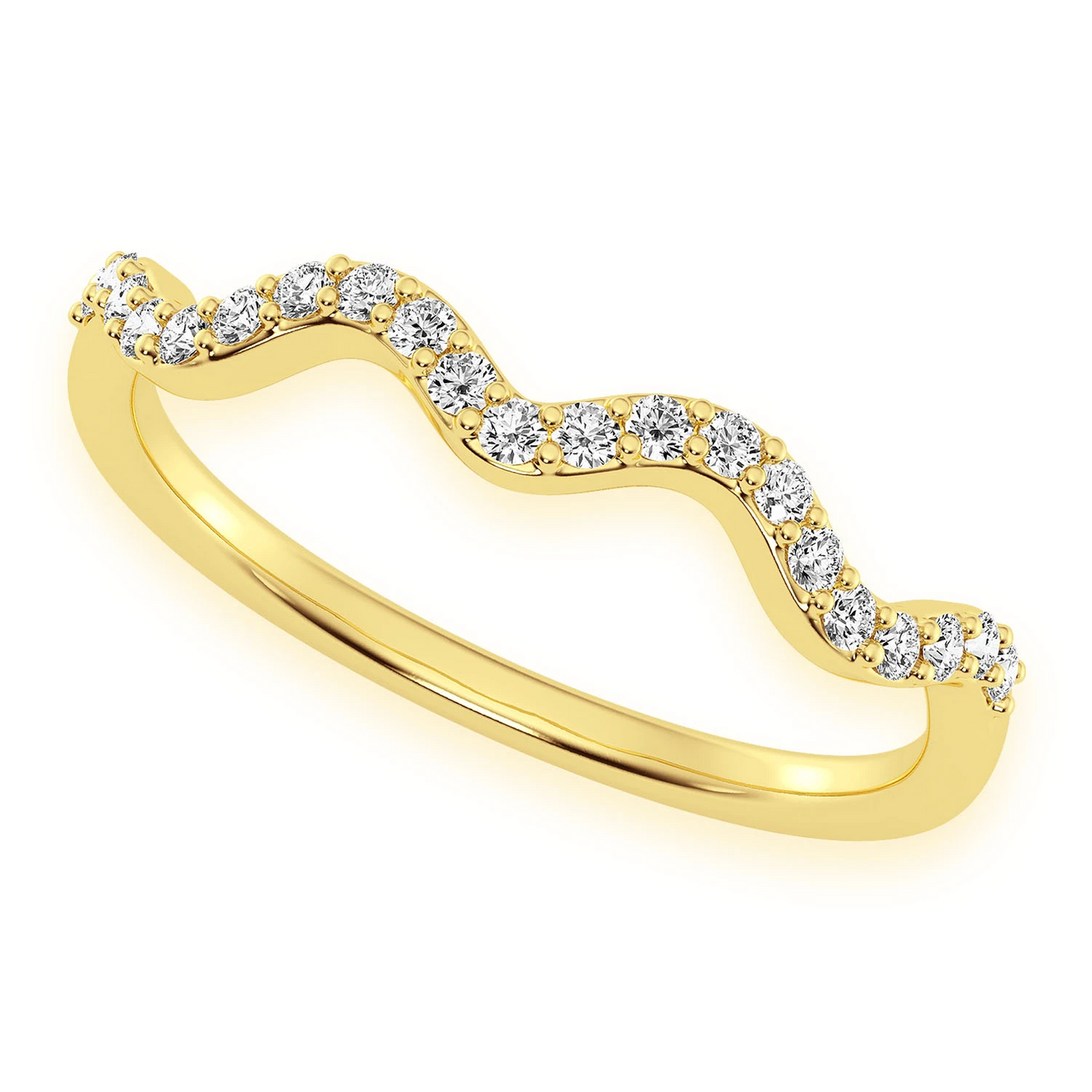 Wavy Diamond Ring in 14K yellow gold, angled view