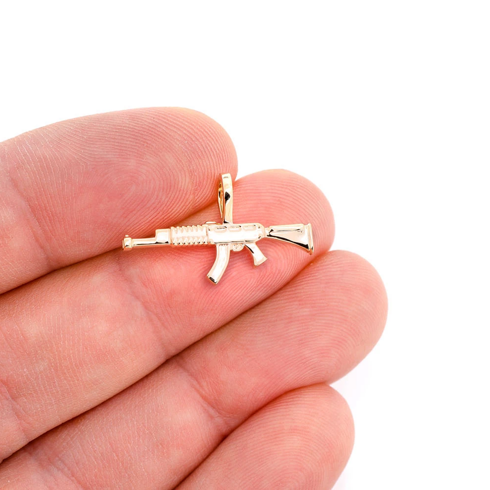 AK47 Draco Diamond Pendant in 14K rose gold, Solid Gold, angled view