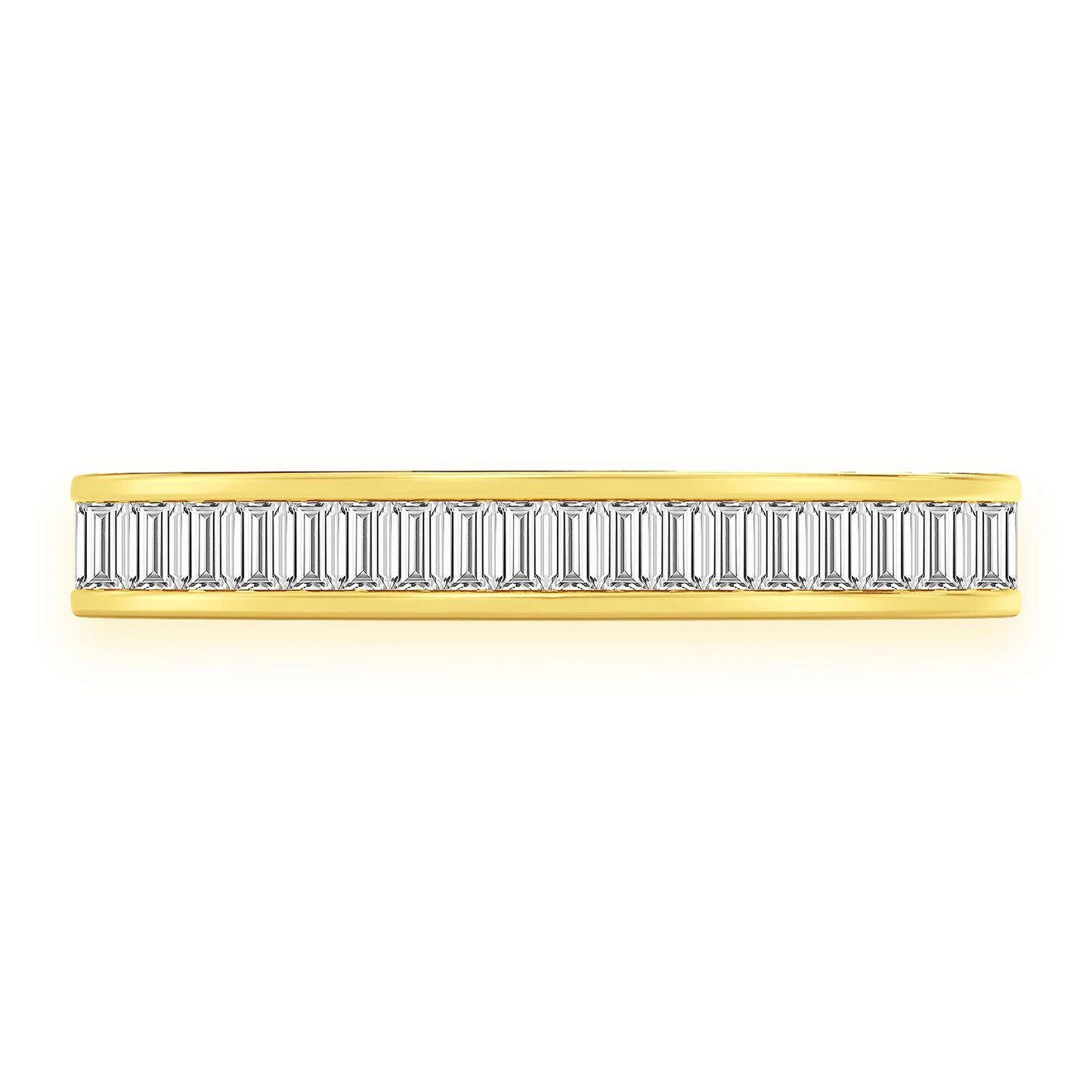 Baguette Channel Set Diamond Ring in 14K yellow gold, angled view
