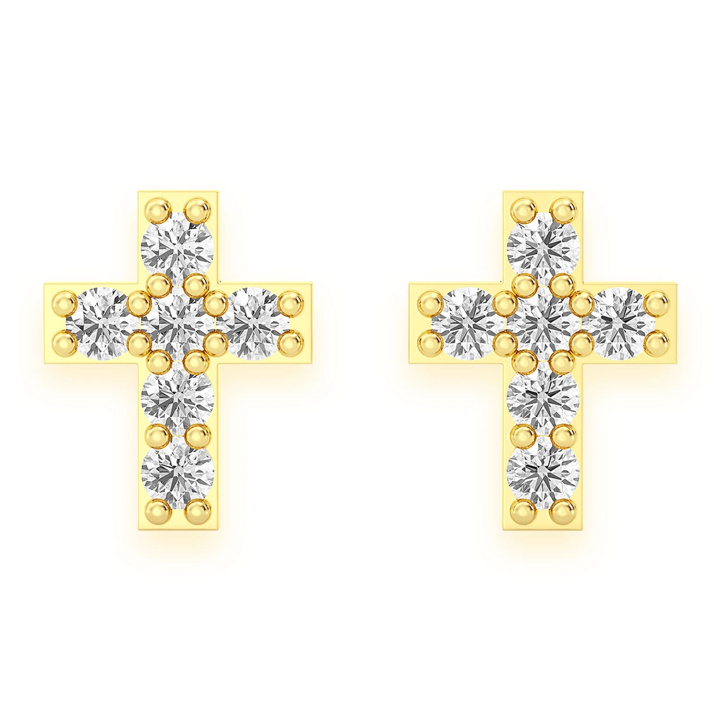 Cross Diamond Stud Earrings in 14K yellow gold, front view
