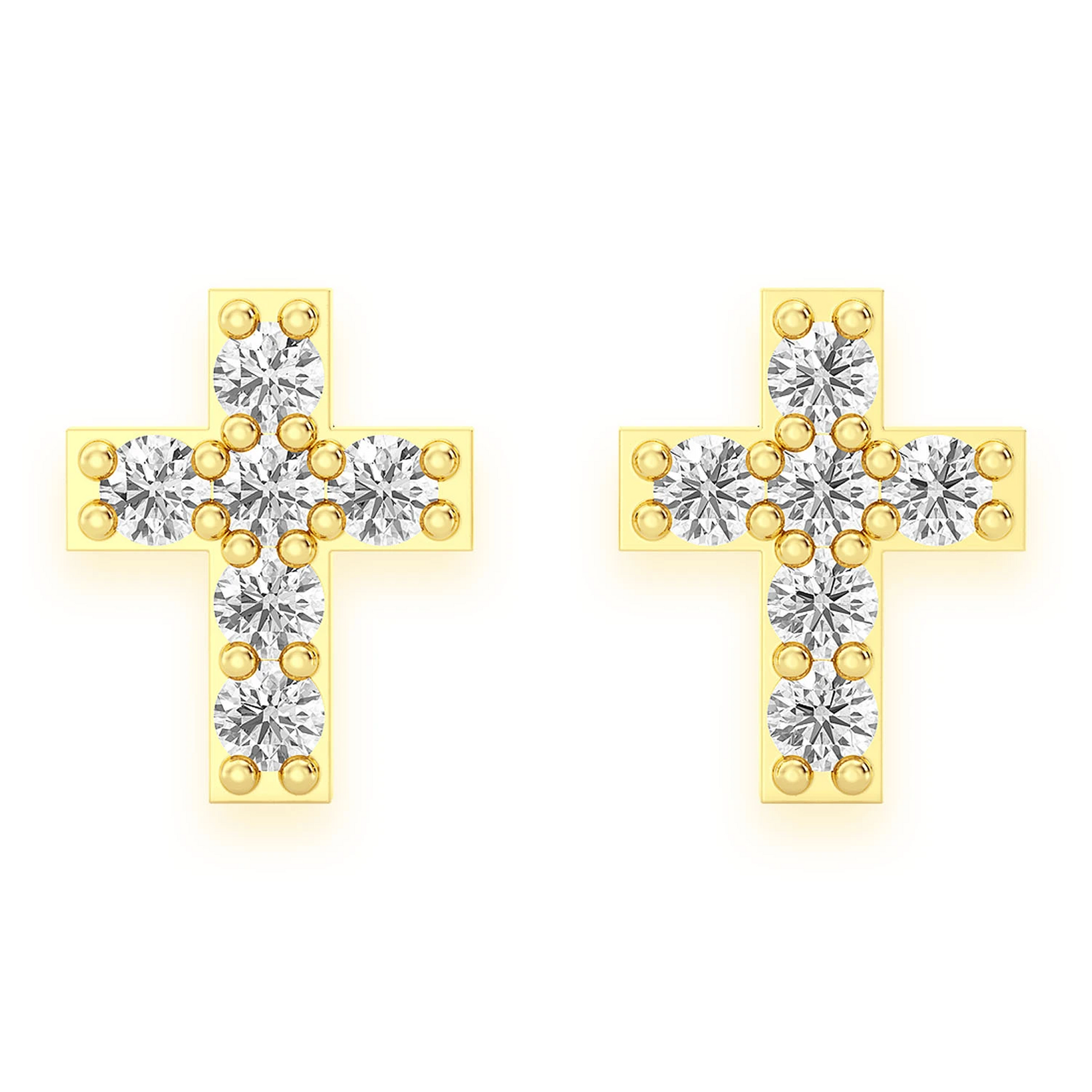 Cross Diamond Stud Earrings in 14K yellow gold, front view