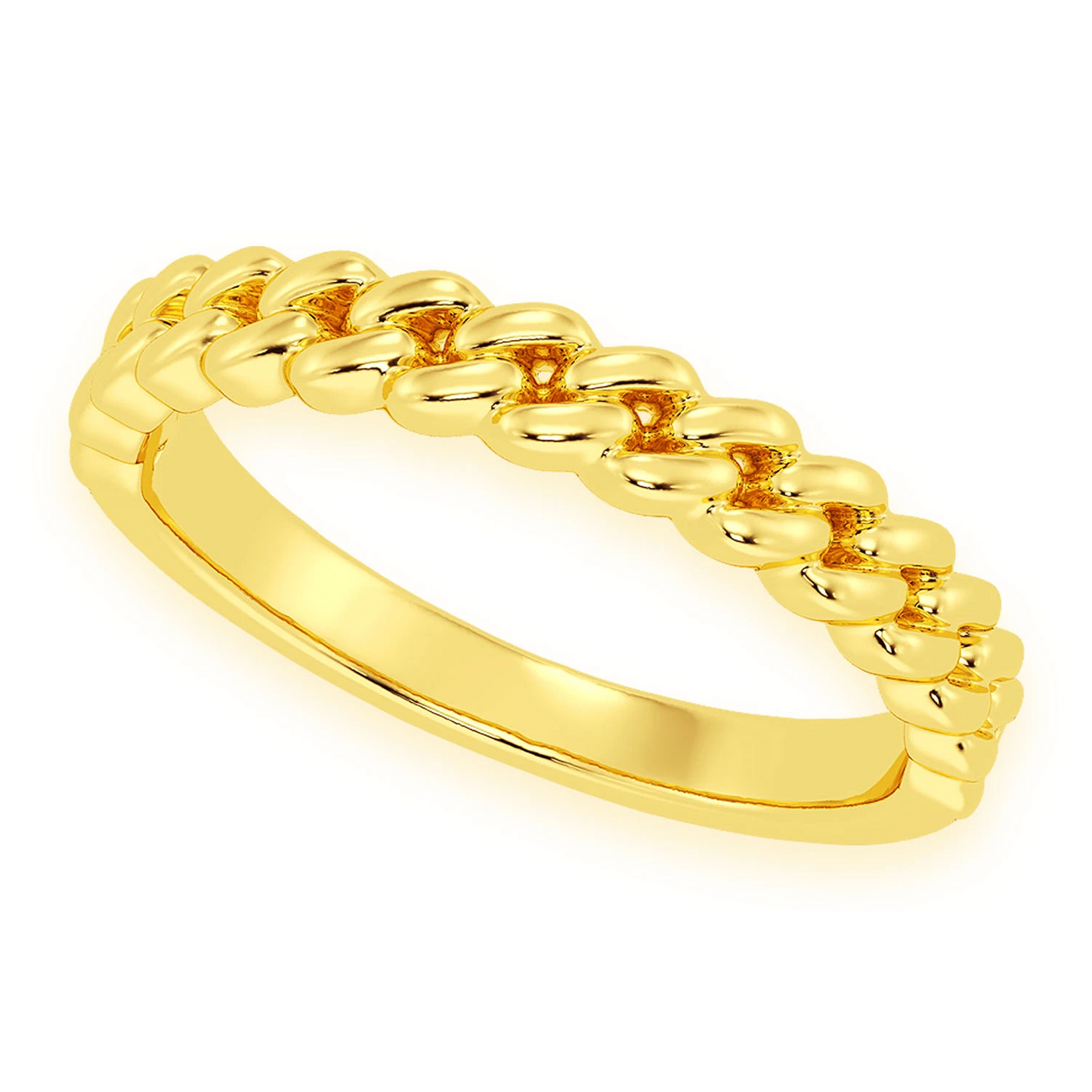 Solid Gold Cuban Ring in 14K yellow gold, angled view