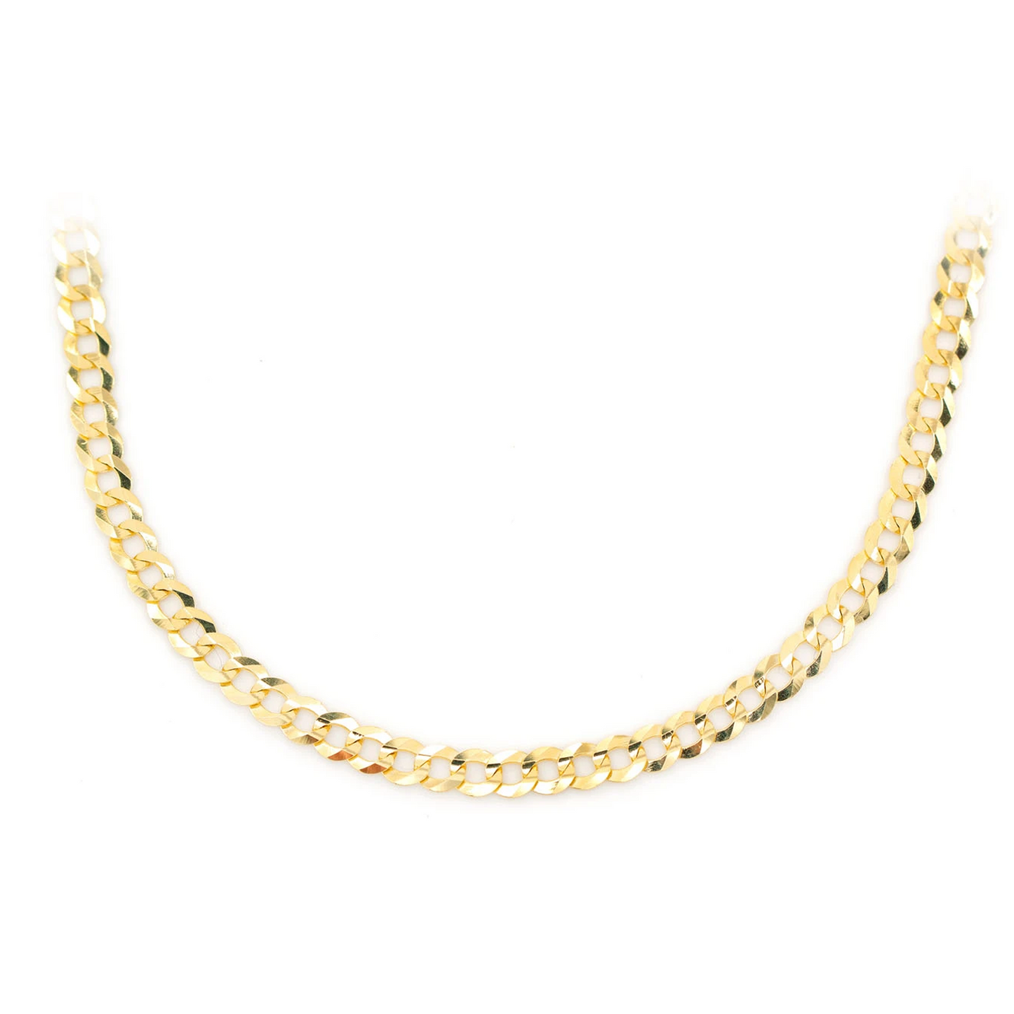 Flat Curb Gold Chain in 14K yellow gold, 3.5mm width, front view