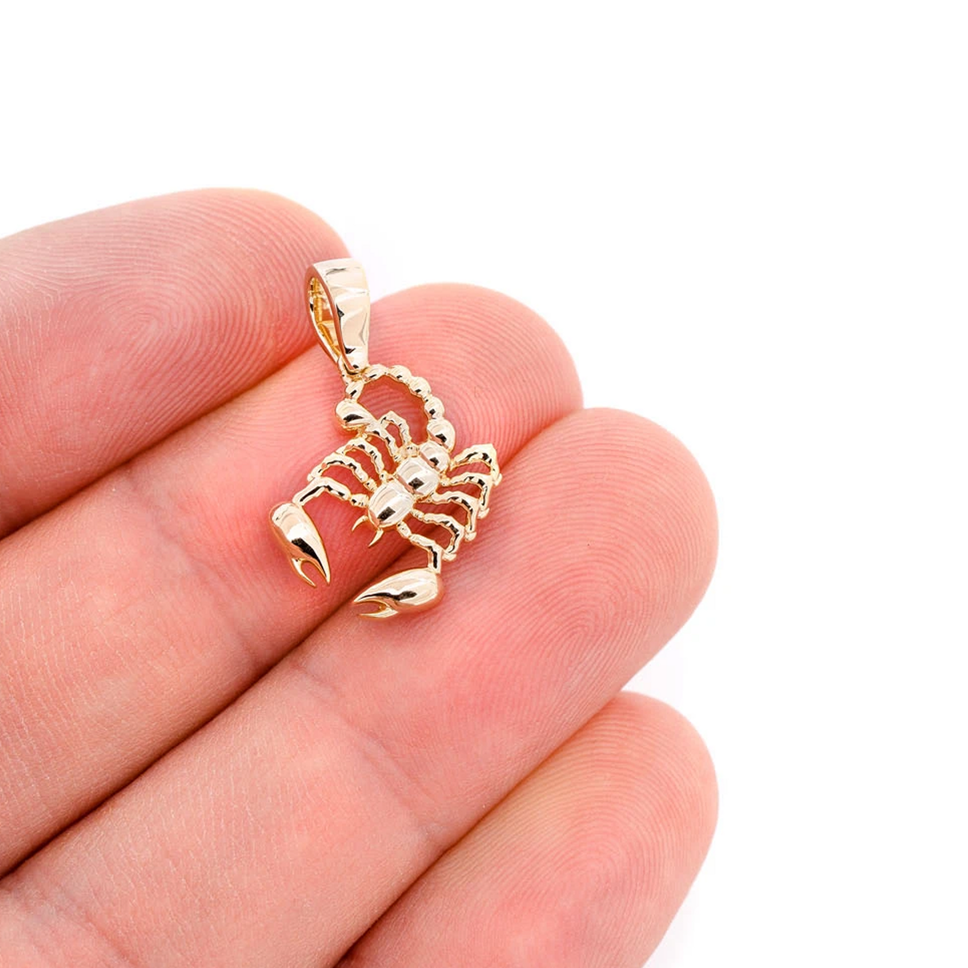 Scorpion Diamond Pendant in 14K yellow gold, angled view