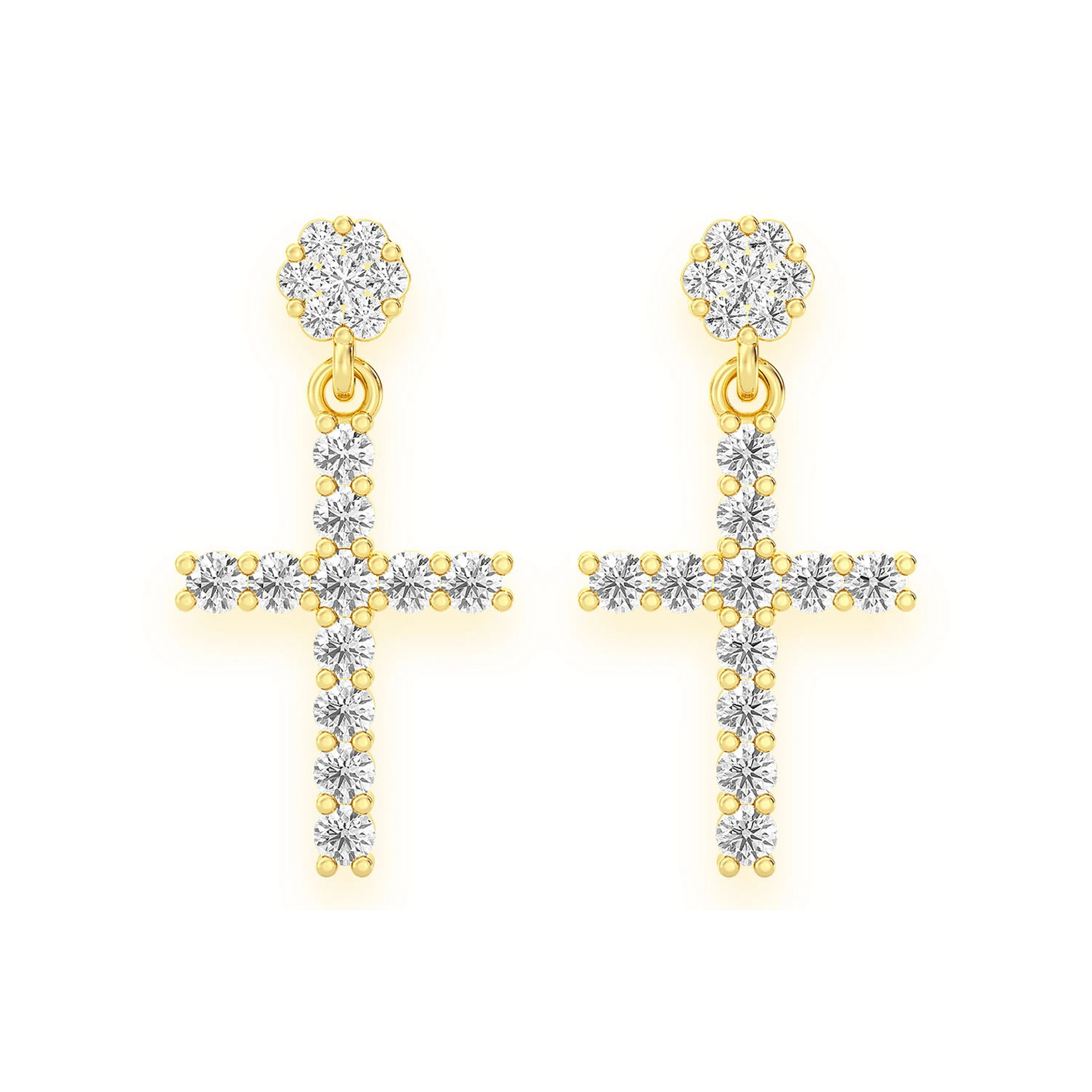 Cross Diamond Stud Drops in 14K yellow gold, front view
