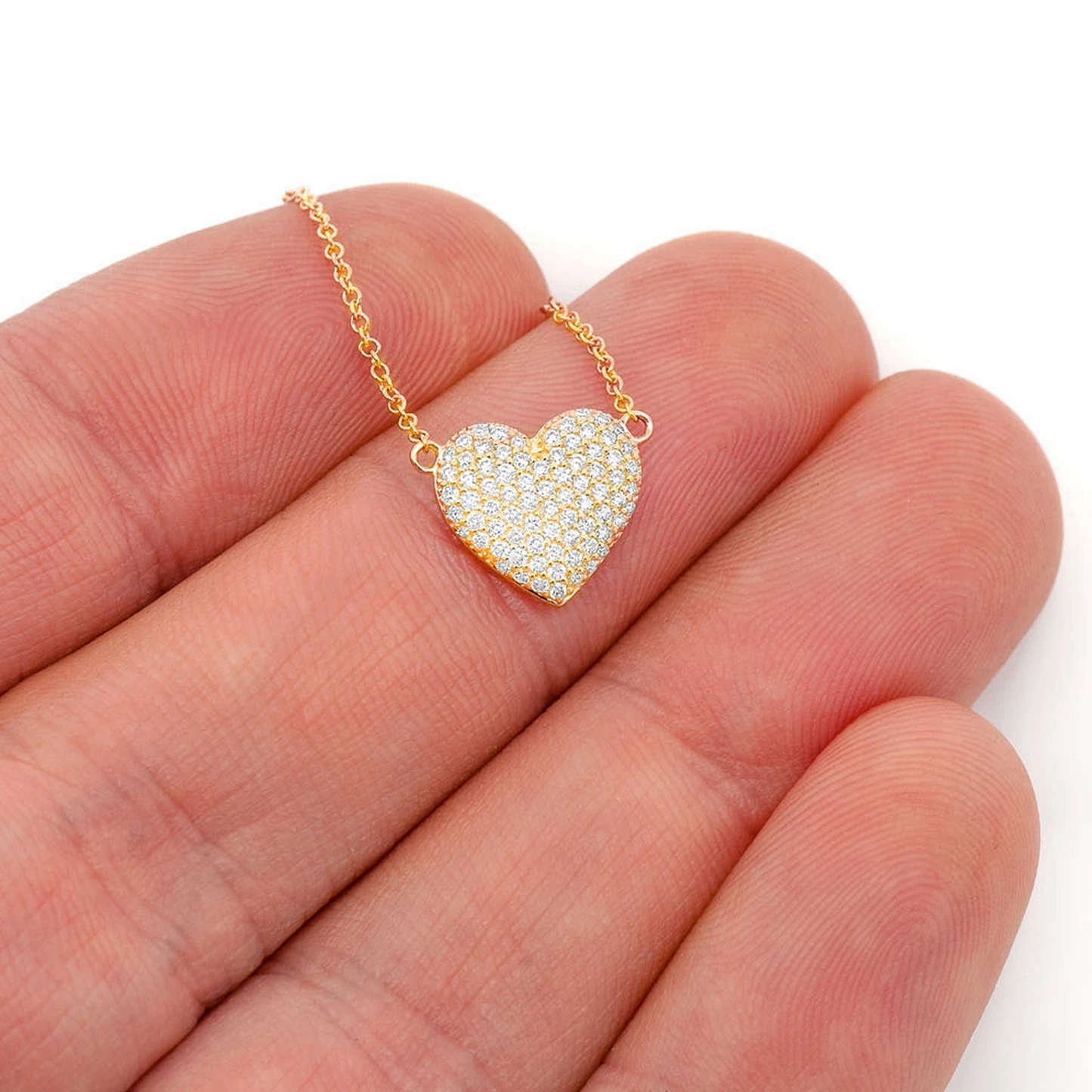 Bubble Heart Diamond Necklace in 14K yellow gold, angled view